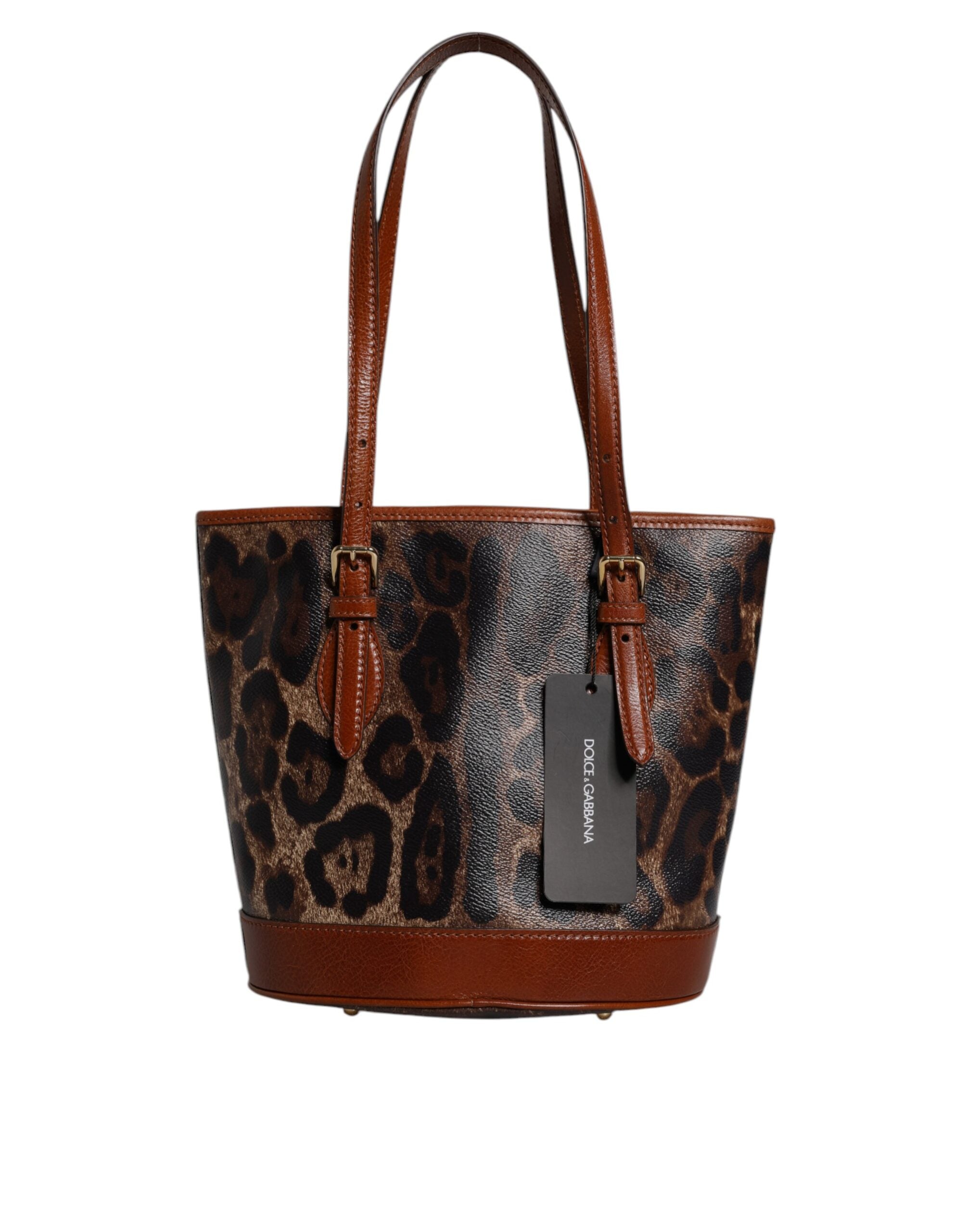 Dolce & Gabbana Brown Leather Leopard Shoulder Strap Tote Bag