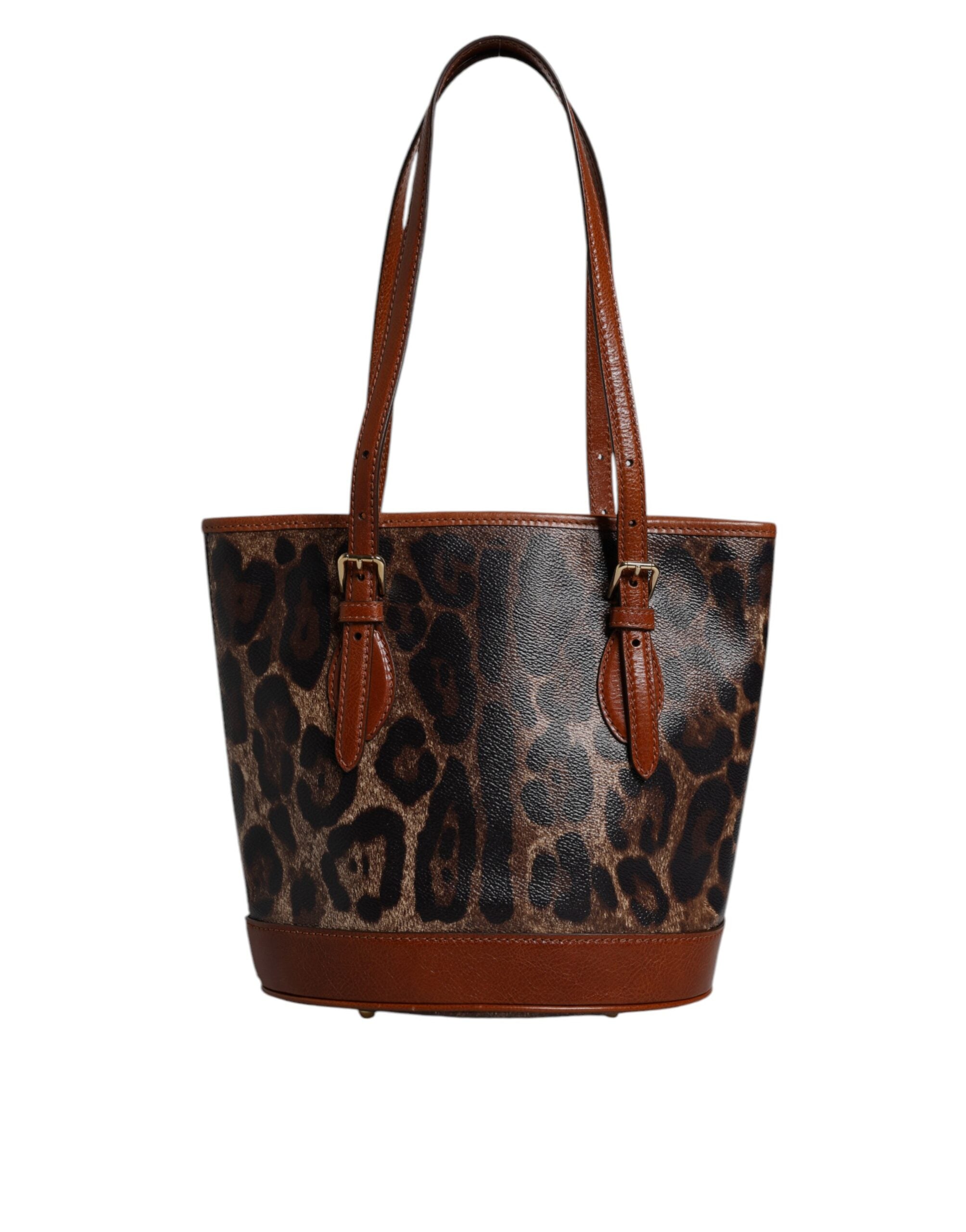 Dolce & Gabbana Brown Leather Leopard Shoulder Strap Tote Bag
