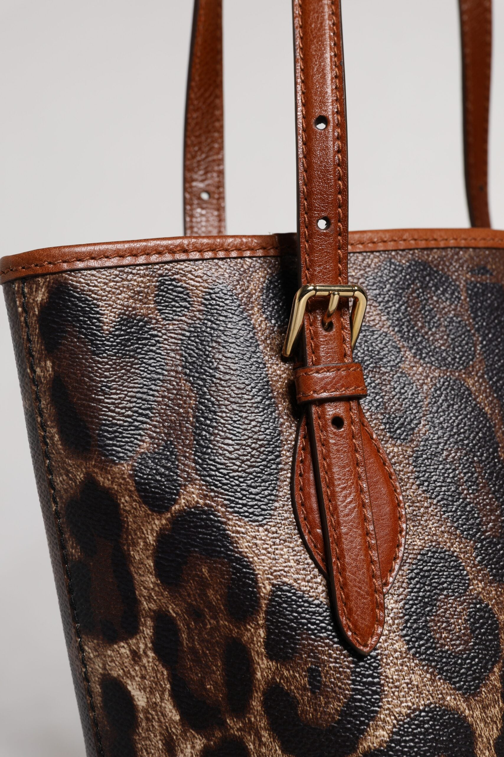 Dolce & Gabbana Brown Leather Leopard Shoulder Strap Tote Bag