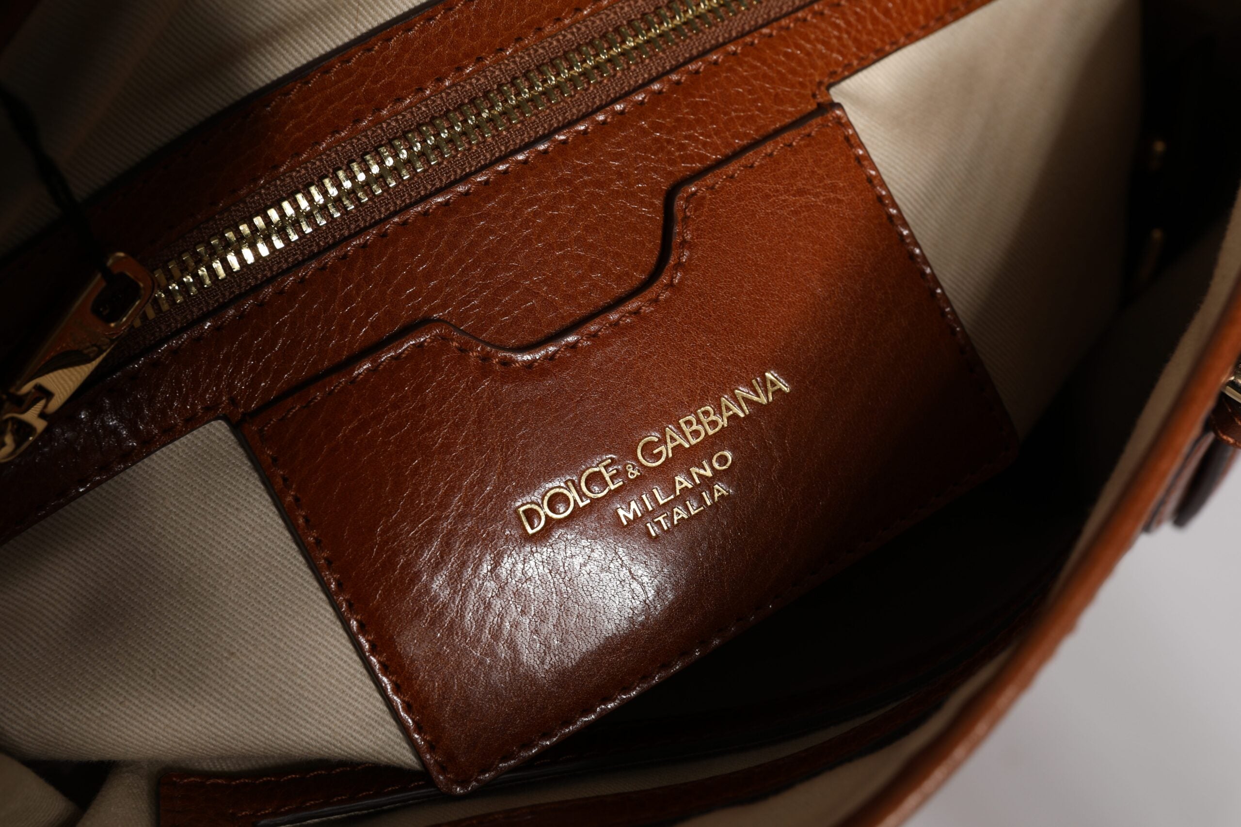 Dolce & Gabbana Brown Leather Leopard Shoulder Strap Tote Bag
