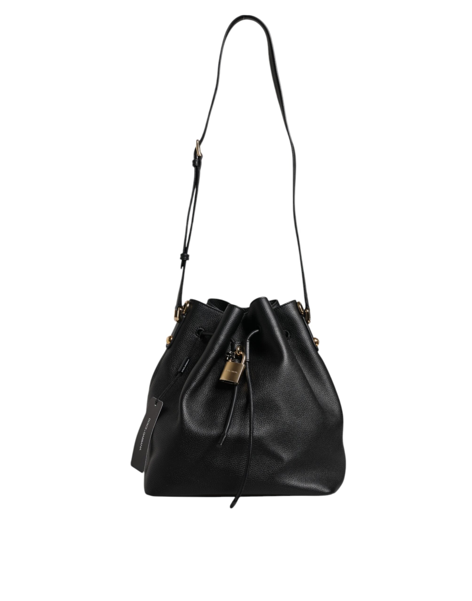Dolce & Gabbana Black Leather Calfskin Shoulder Bucket Bag