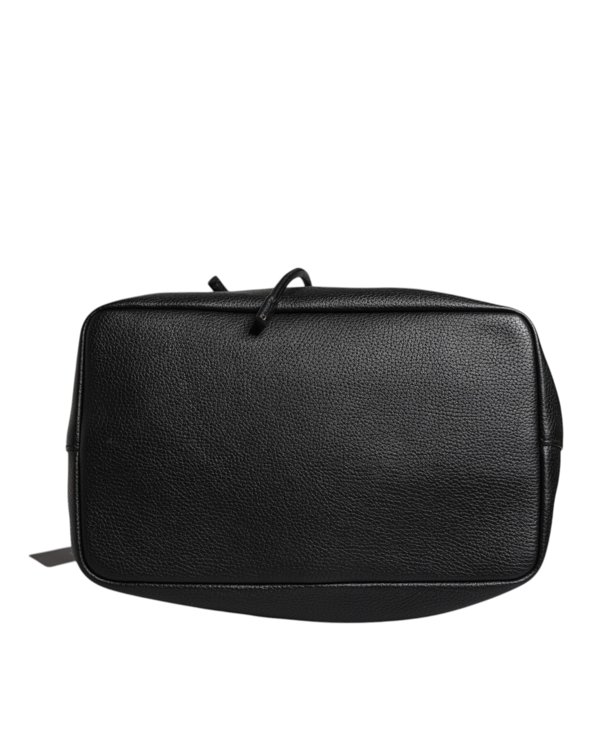 Dolce & Gabbana Black Leather Calfskin Shoulder Bucket Bag