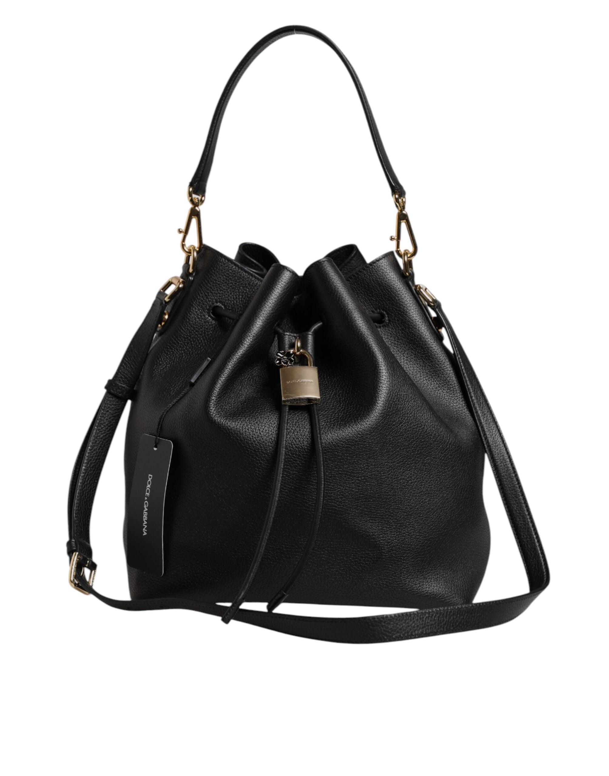 Dolce & Gabbana Black Leather Calfskin Shoulder Bucket Bag
