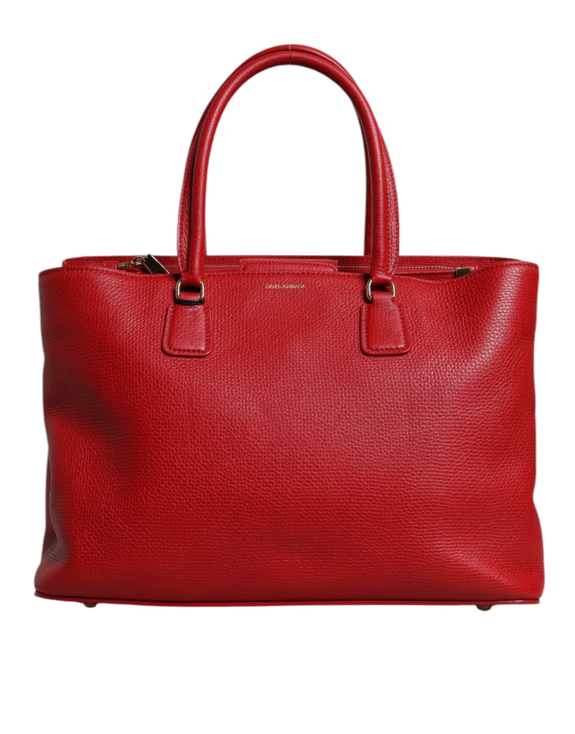 Dolce & Gabbana Red Leather Calfskin Logo Plaque Top Handle Bag