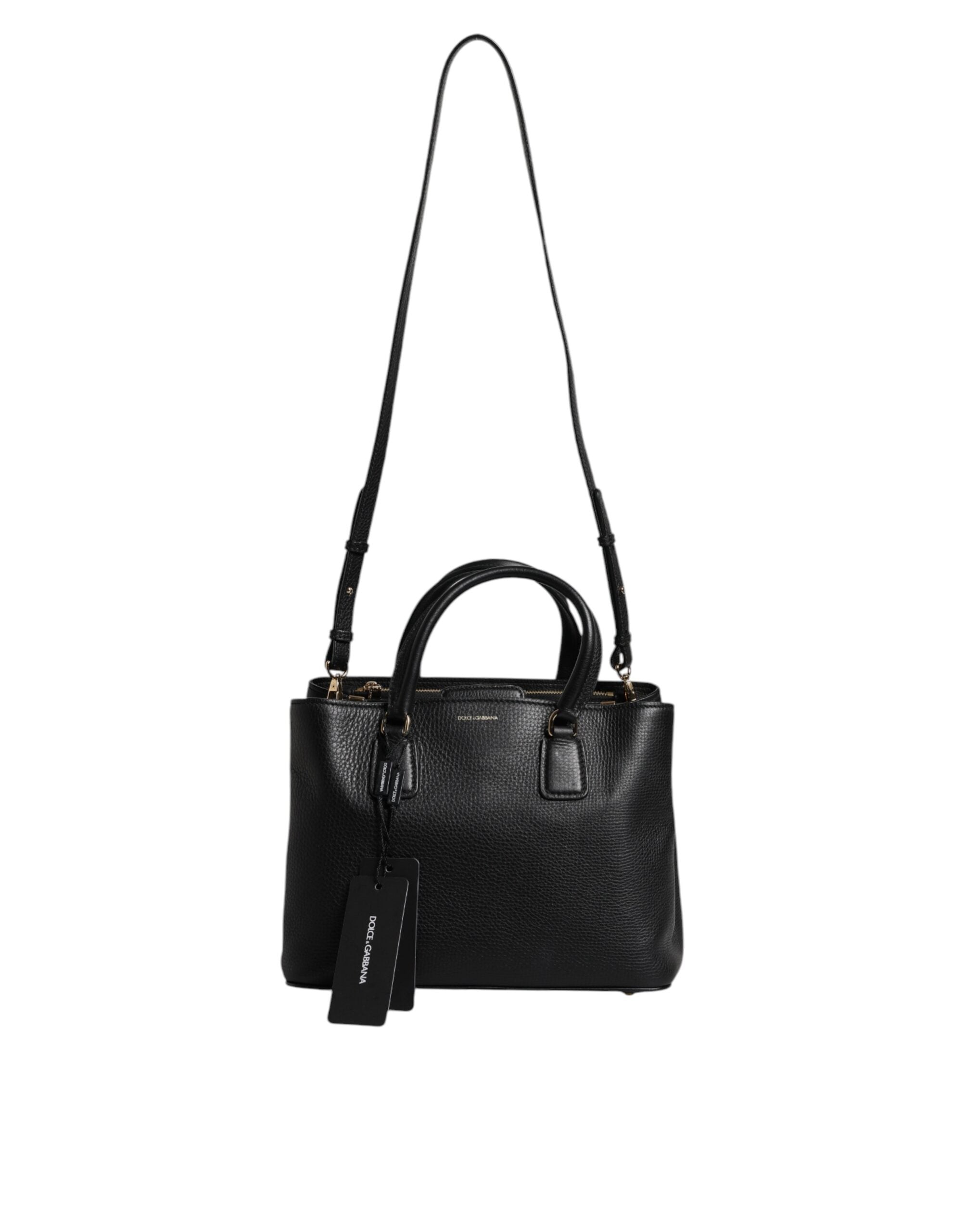 Dolce & Gabbana Black Leather Calf Logo Plaque Shoulder Handbag Bag