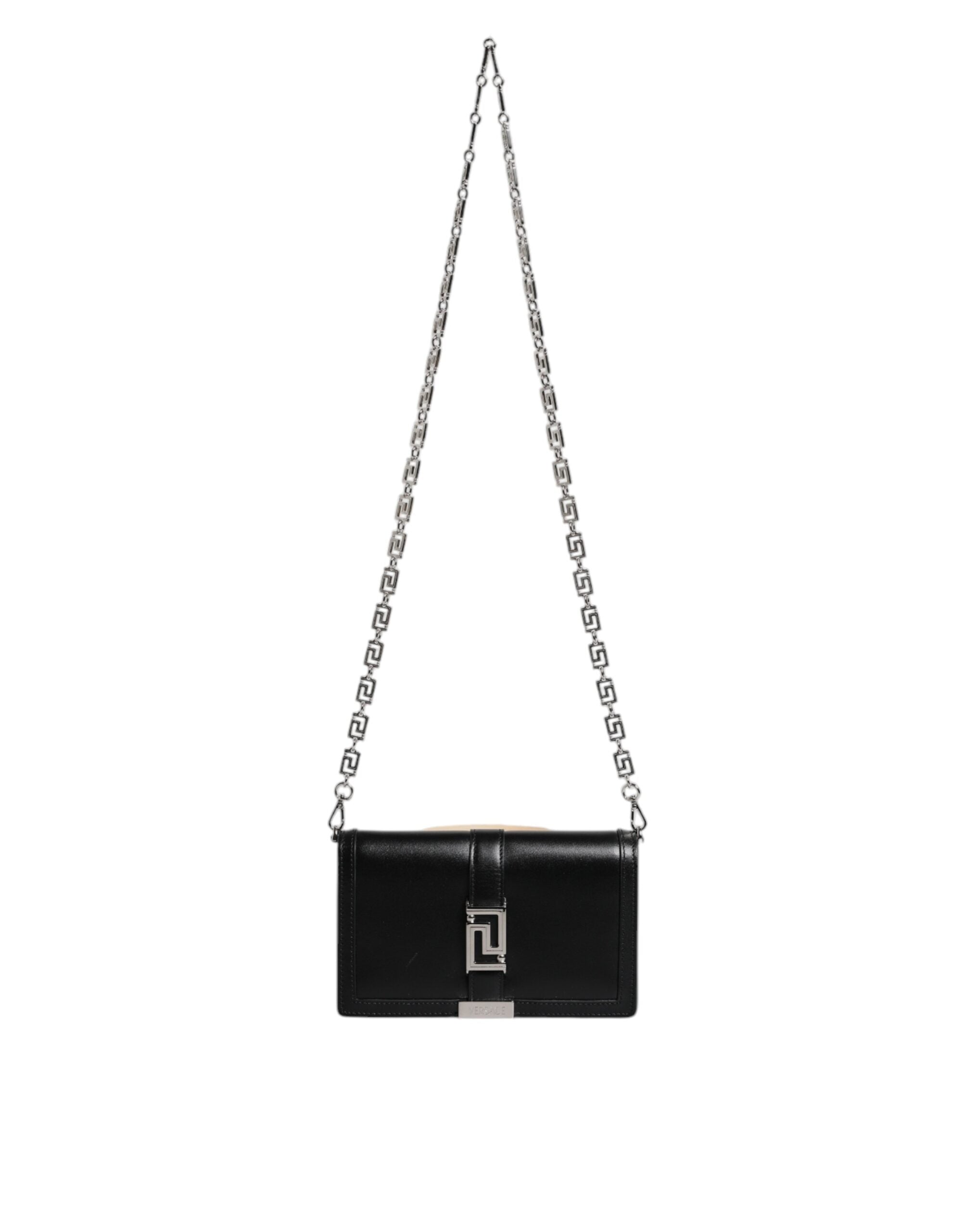 Versace Black Leather Calfskin Chain Strap Shoulder Crossbody Bag