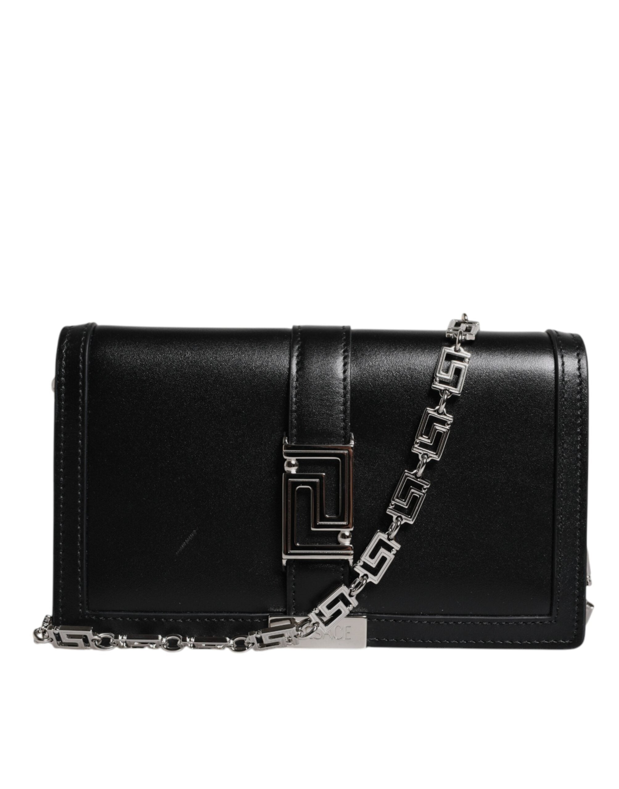 Versace Black Leather Calfskin Chain Strap Shoulder Crossbody Bag