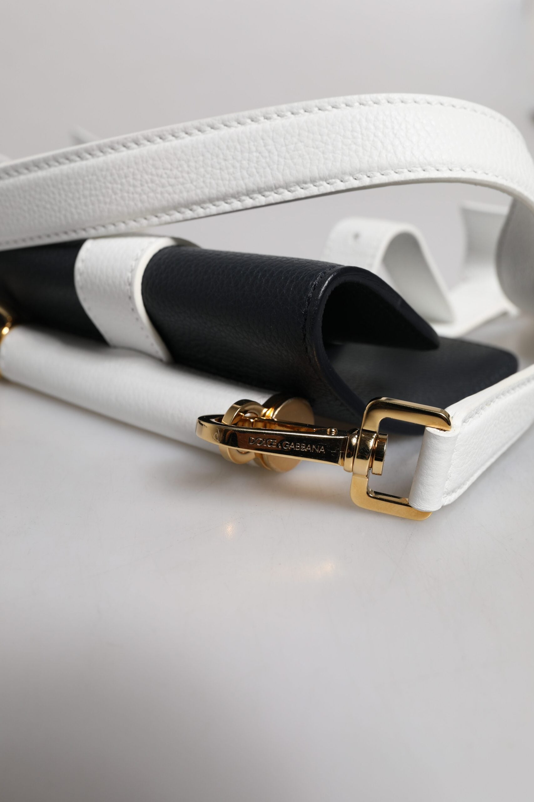 Dolce & Gabbana White Leather Blue Calfskin Crossbody Shoulder Bag