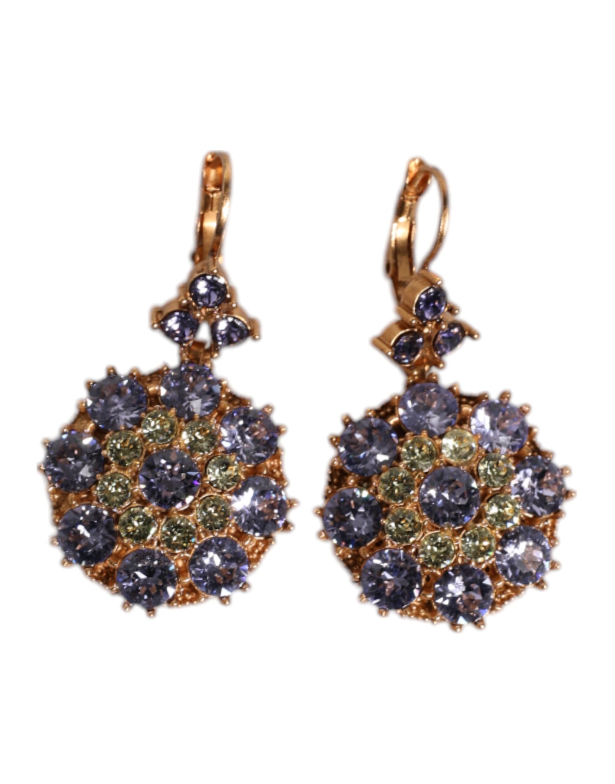 Dolce & Gabbana Multicolor Earrings Brass Floral Crystal Dangling Jewelry
