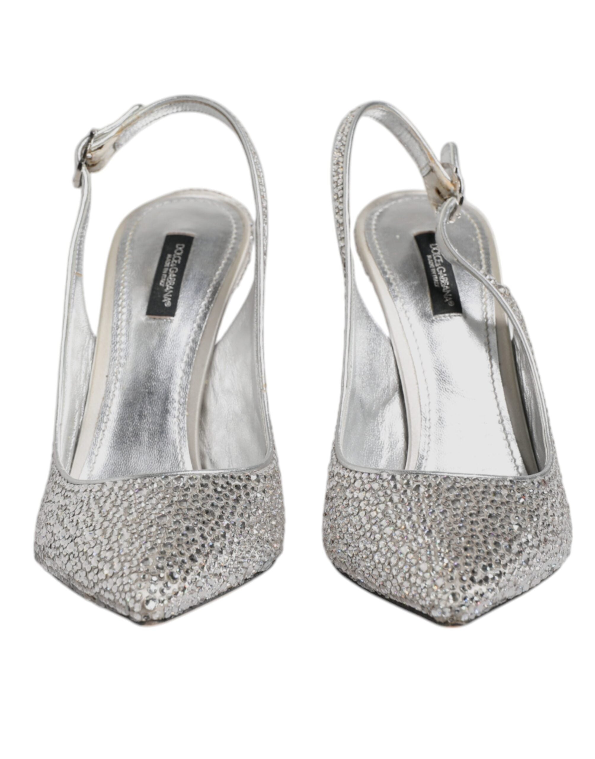 Dolce & Gabbana Silver Crystal Embellish Stiletto Heels Shoes