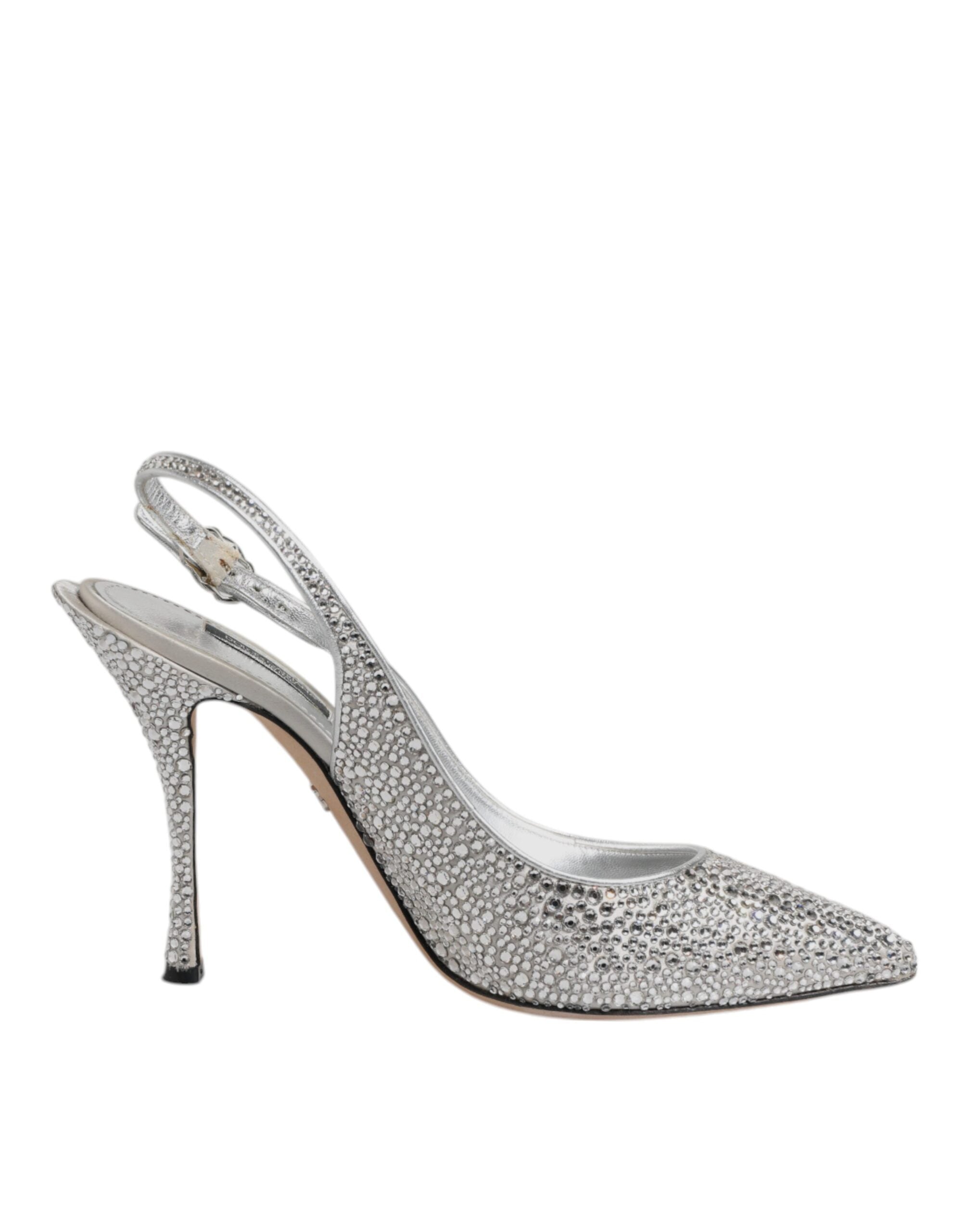 Dolce & Gabbana Silver Crystal Embellish Stiletto Heels Shoes