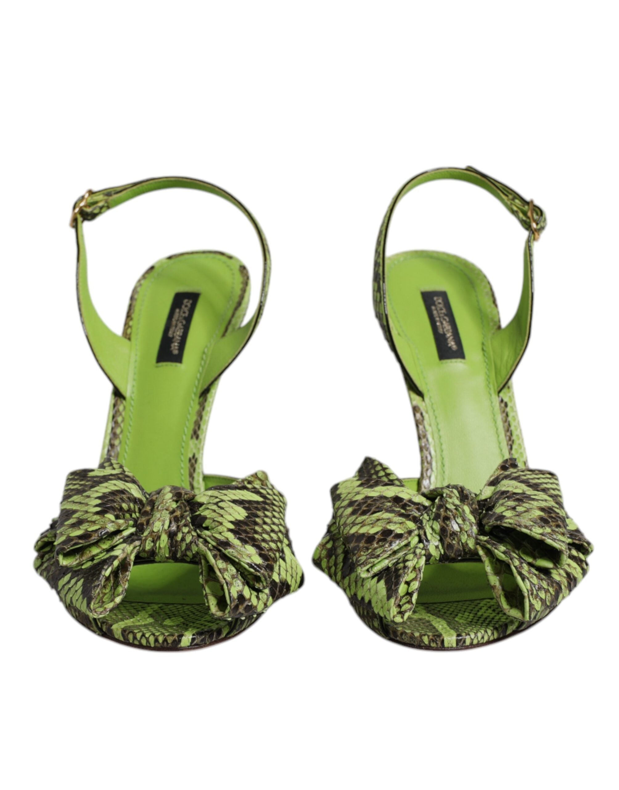 Dolce & Gabbana Green Leather Python Heels Sandals Shoes