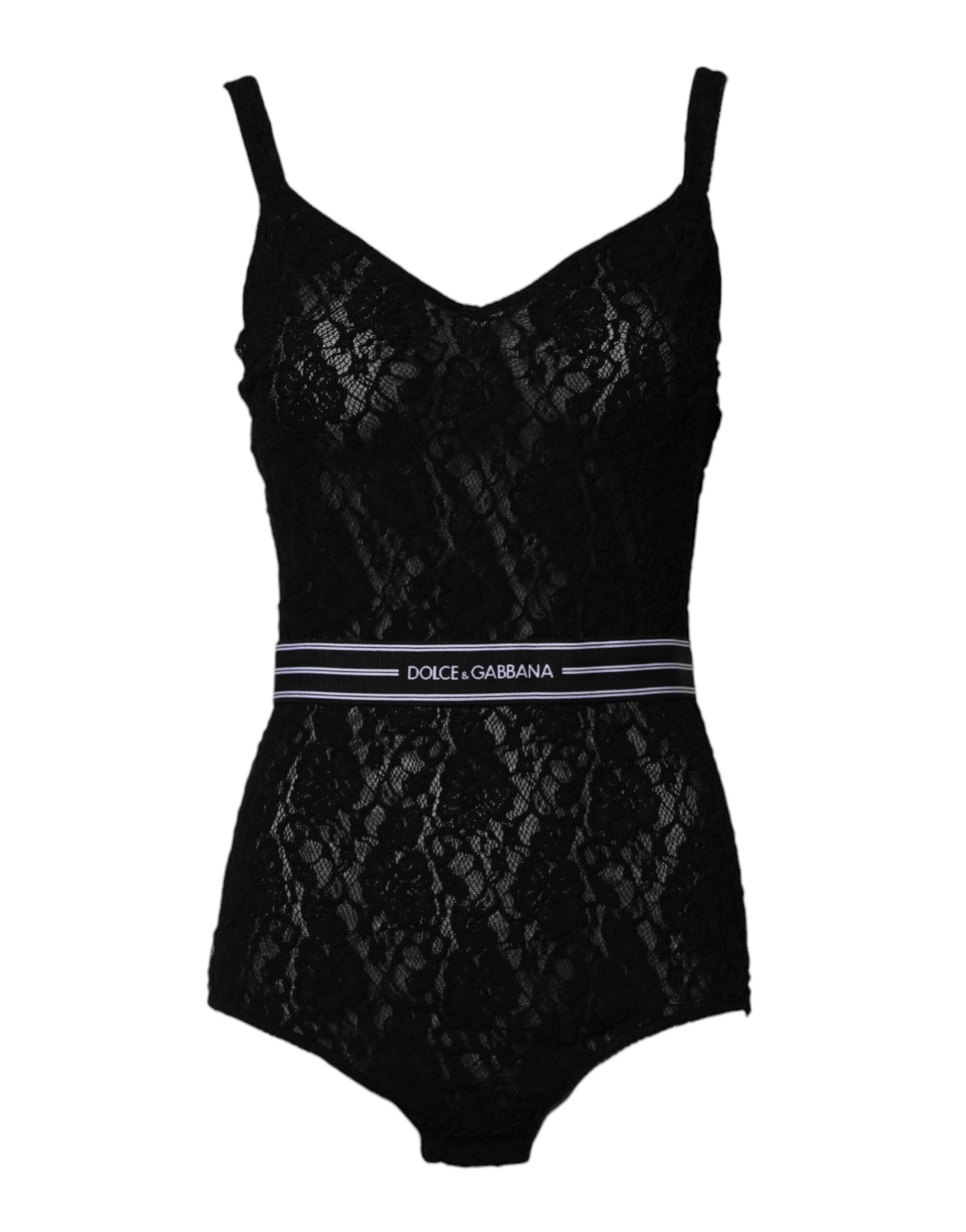 Dolce & Gabbana Black Lace Branded Elastic Lingerie Bodysuit Underwear