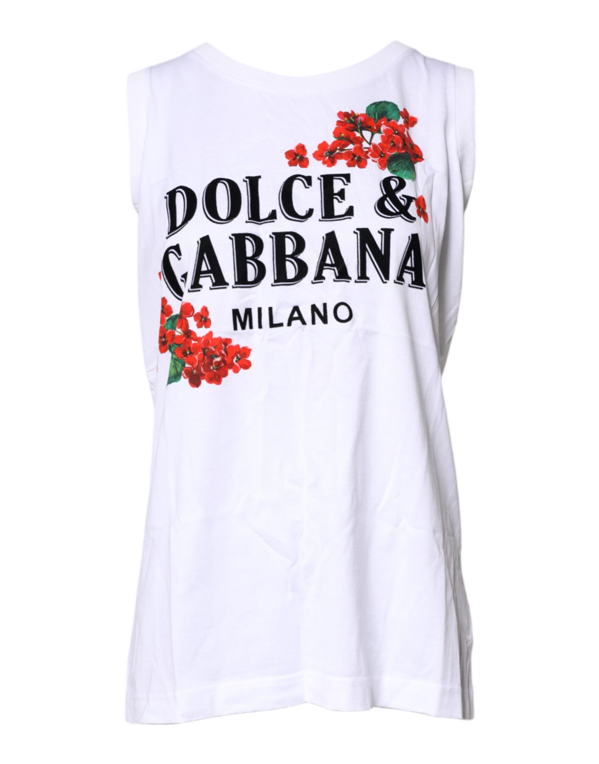 Dolce & Gabbana White Cotton Floral Printed Sleeveless T-Shirt