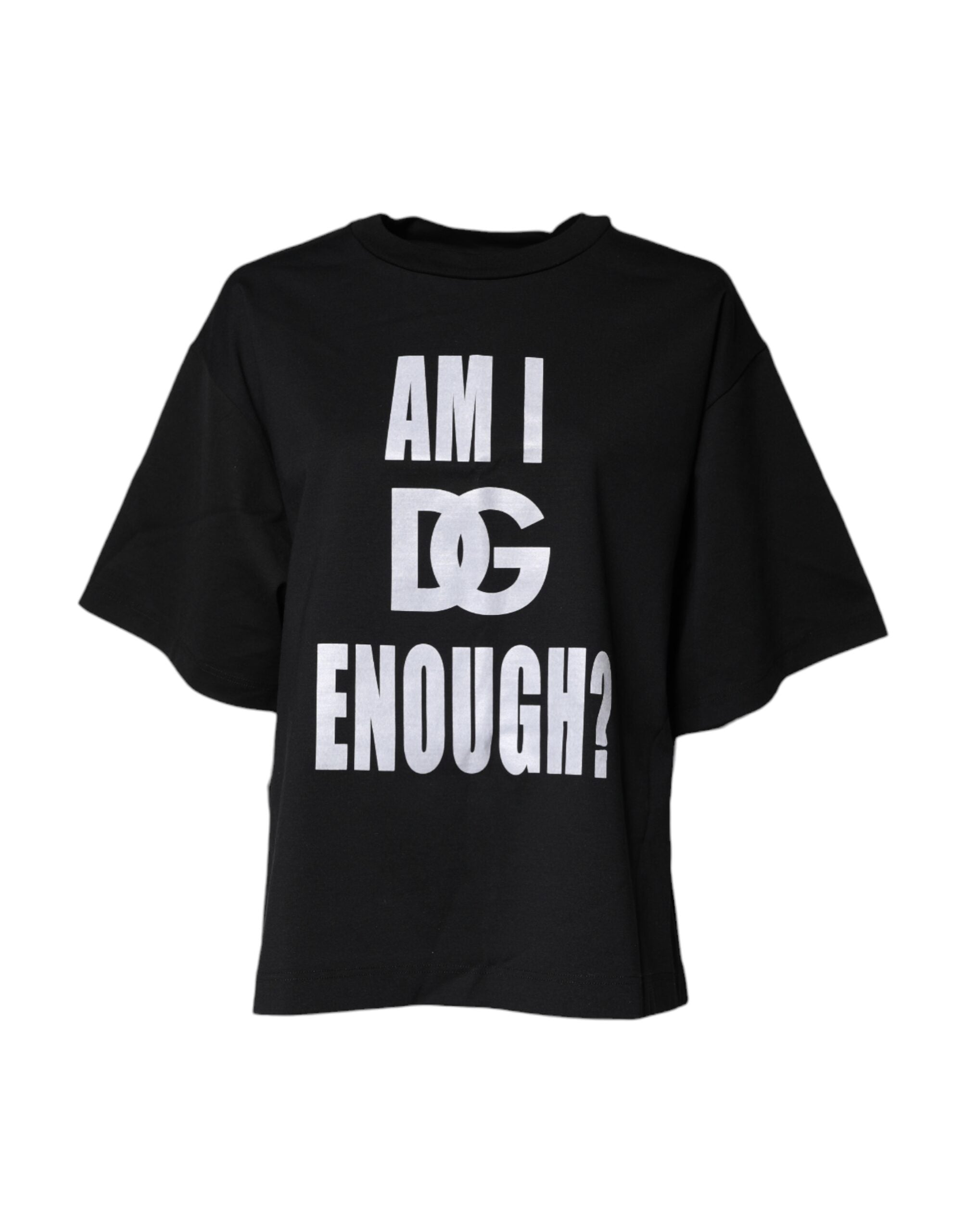 Dolce & Gabbana Black Cotton Printed Crew Neck Tee T-Shirt