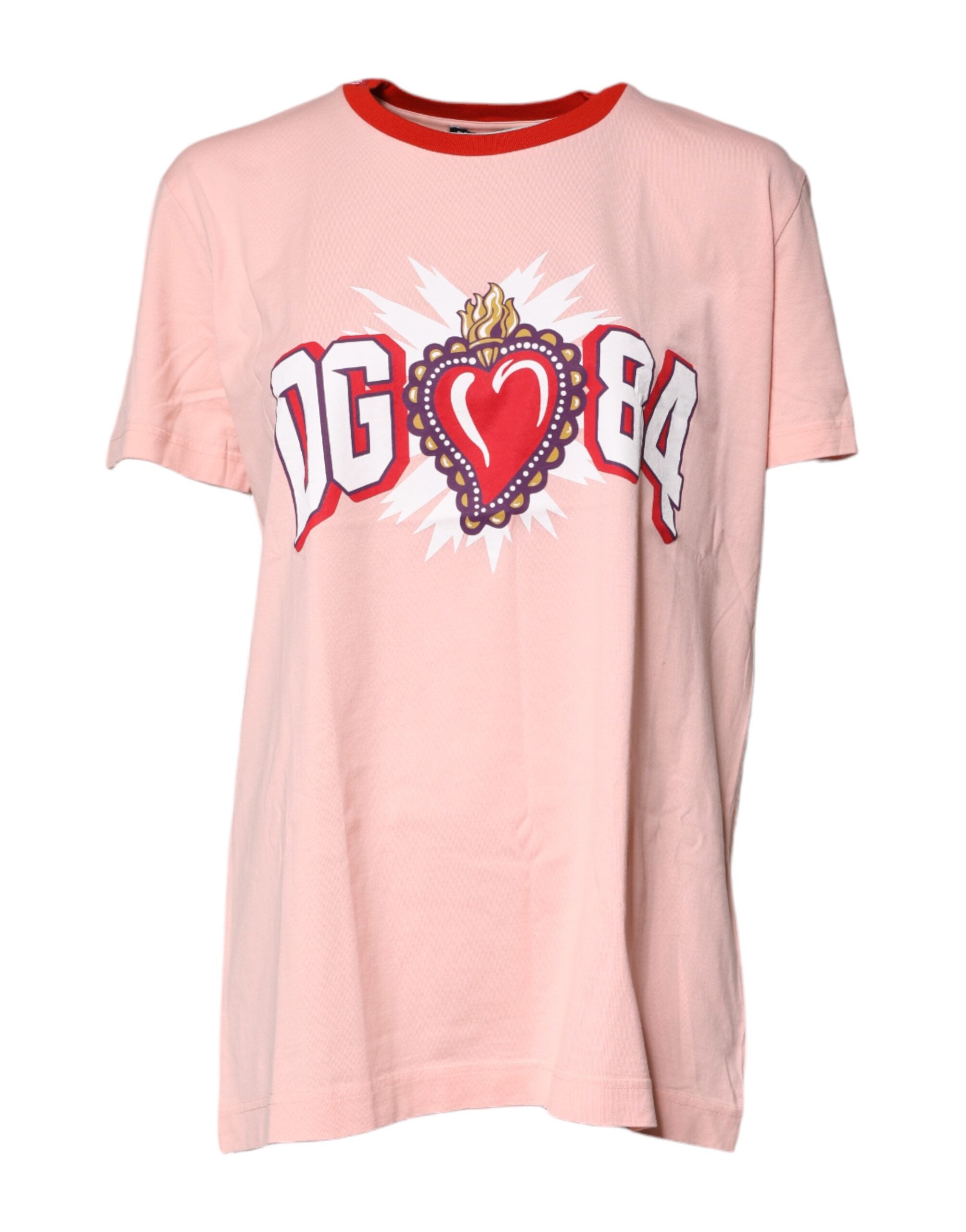Dolce & Gabbana Pink Cotton D&G 84 Print Crew Neck T-Shirt