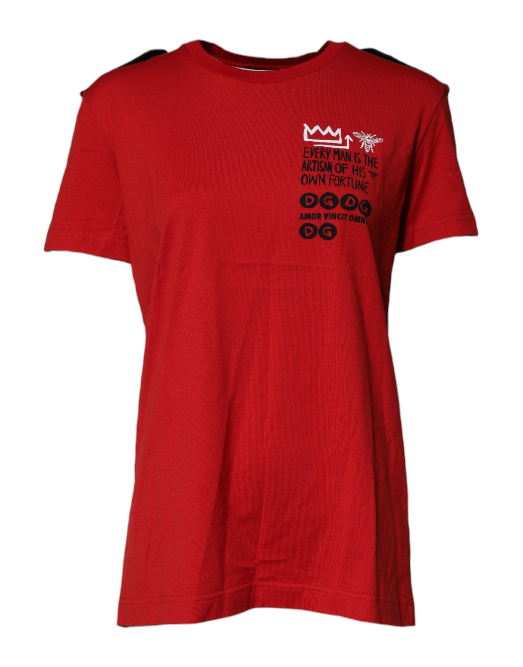 Dolce & Gabbana Red Cotton Graphic Print Crew Neck T-Shirt