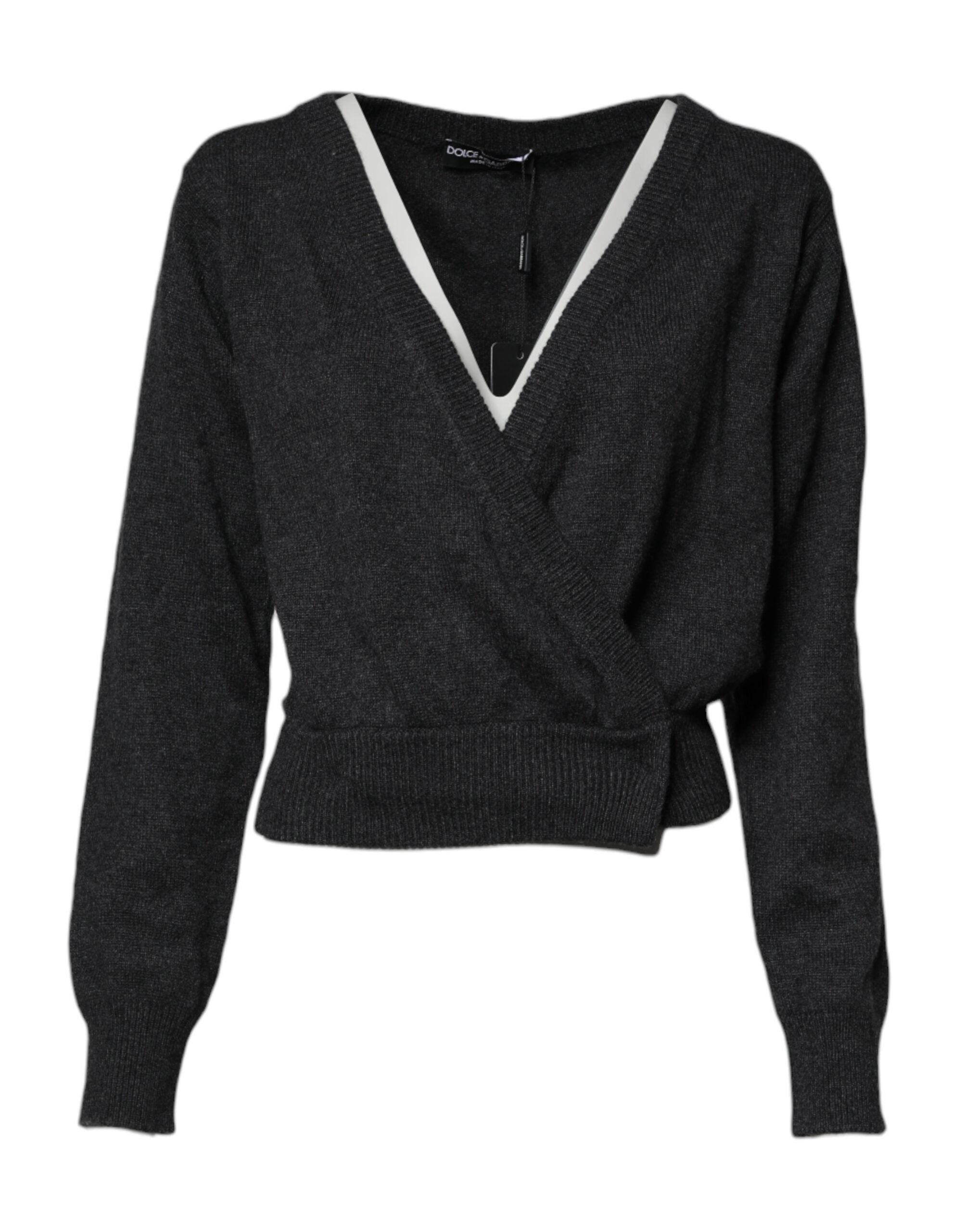 Dolce & Gabbana Grey Cashmere Deep V Neck Pullover Sweater