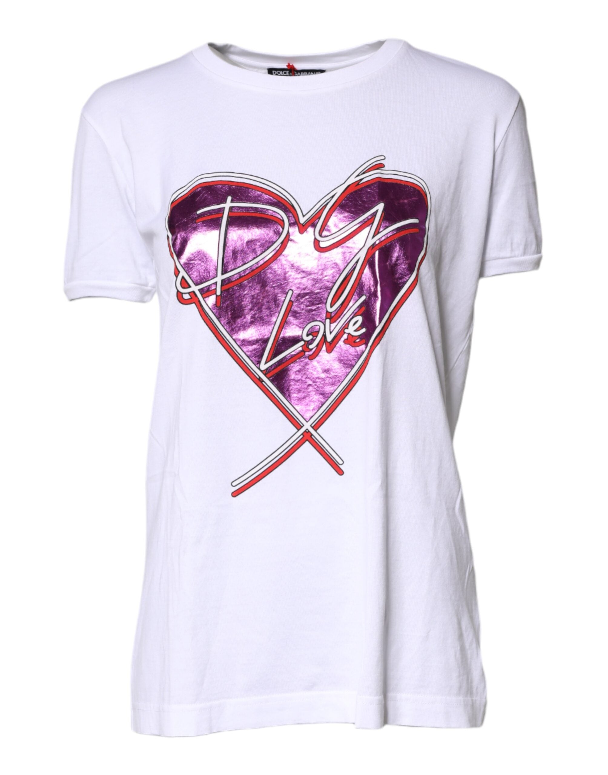 Dolce & Gabbana White Cotton Printed Round Neck Top T-Shirt