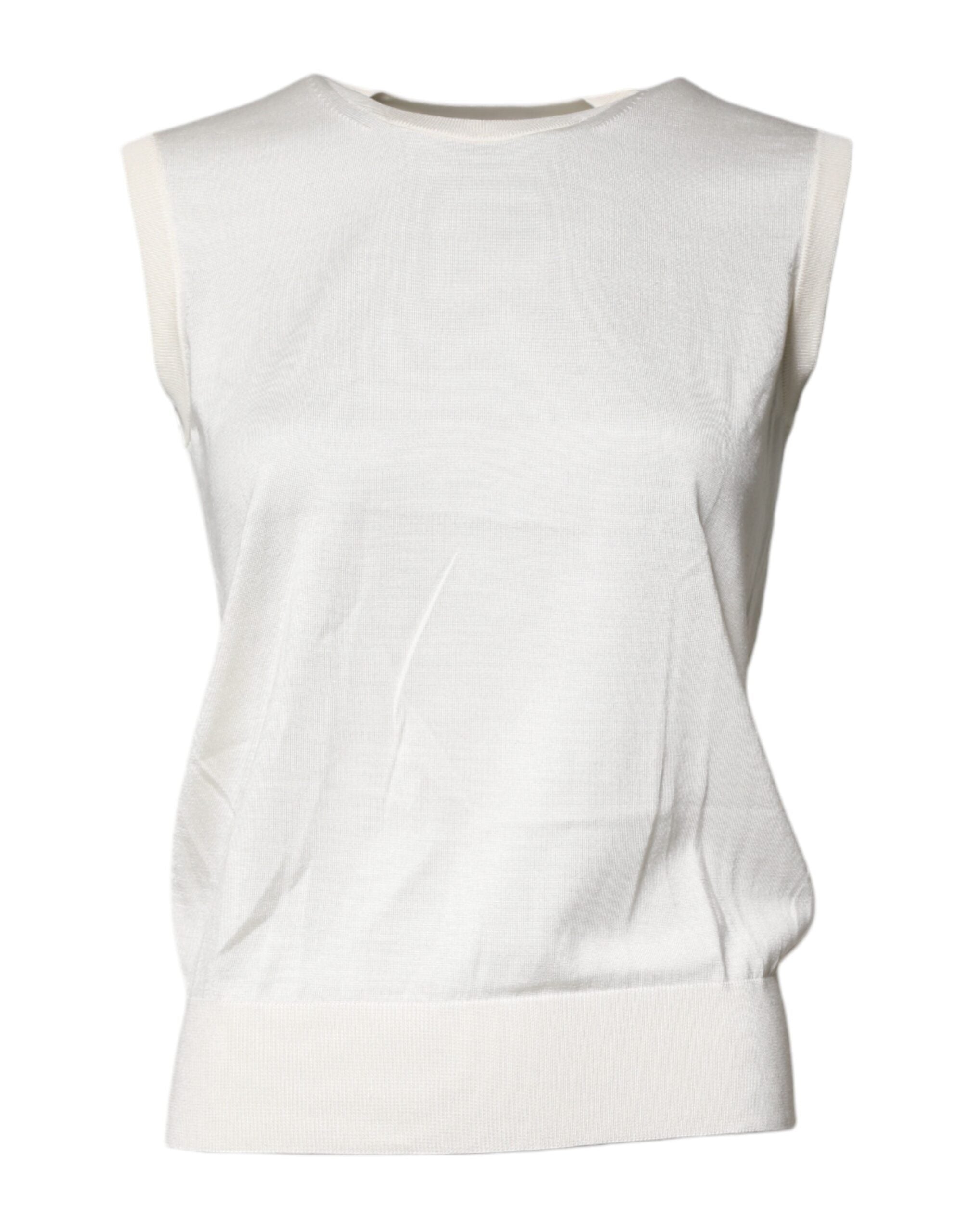 Dolce & Gabbana Silk Cream Sleeveless Round Neck Tank Top