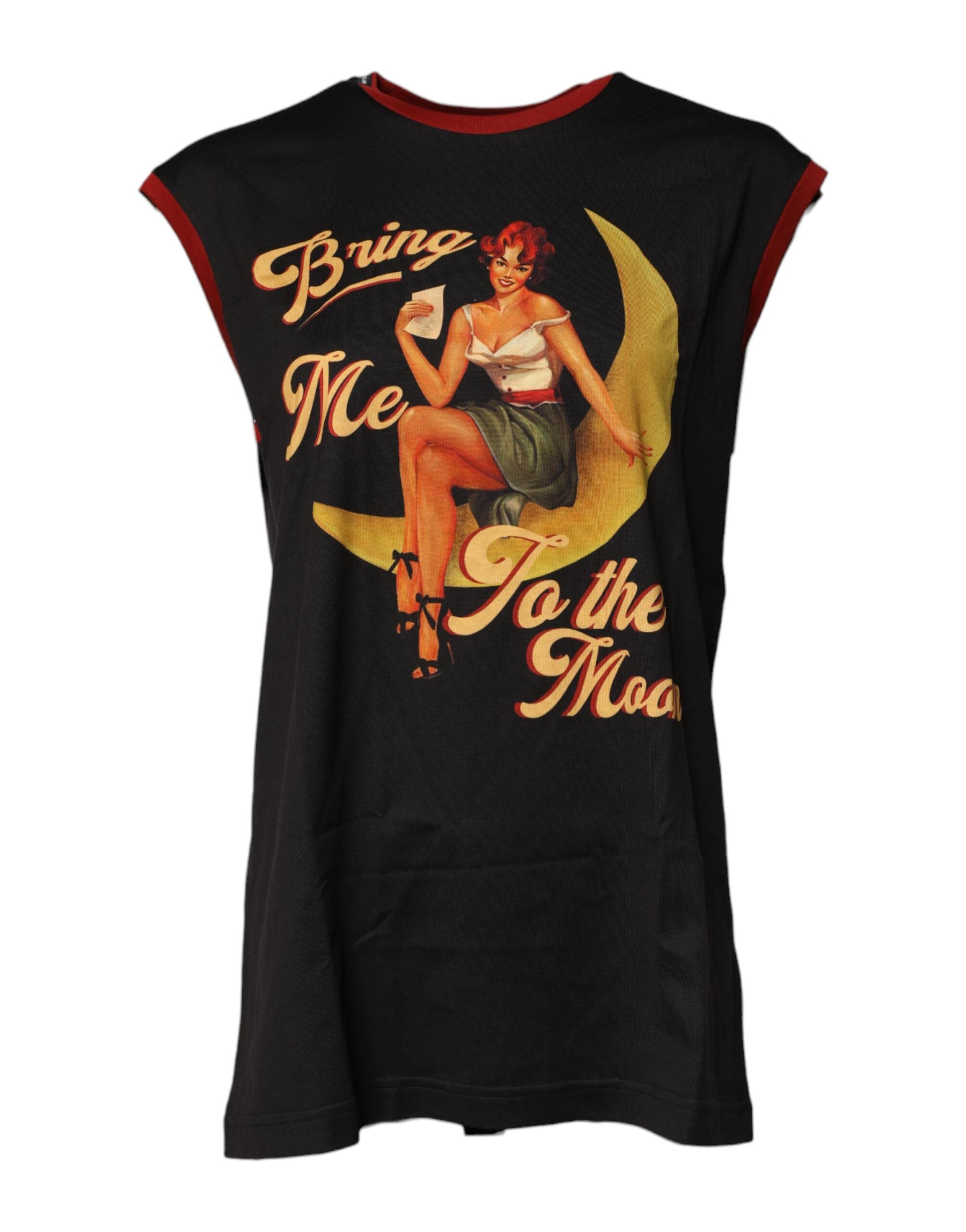 Dolce & Gabbana Black Cotton Pin Up Round Neckline Tank Top