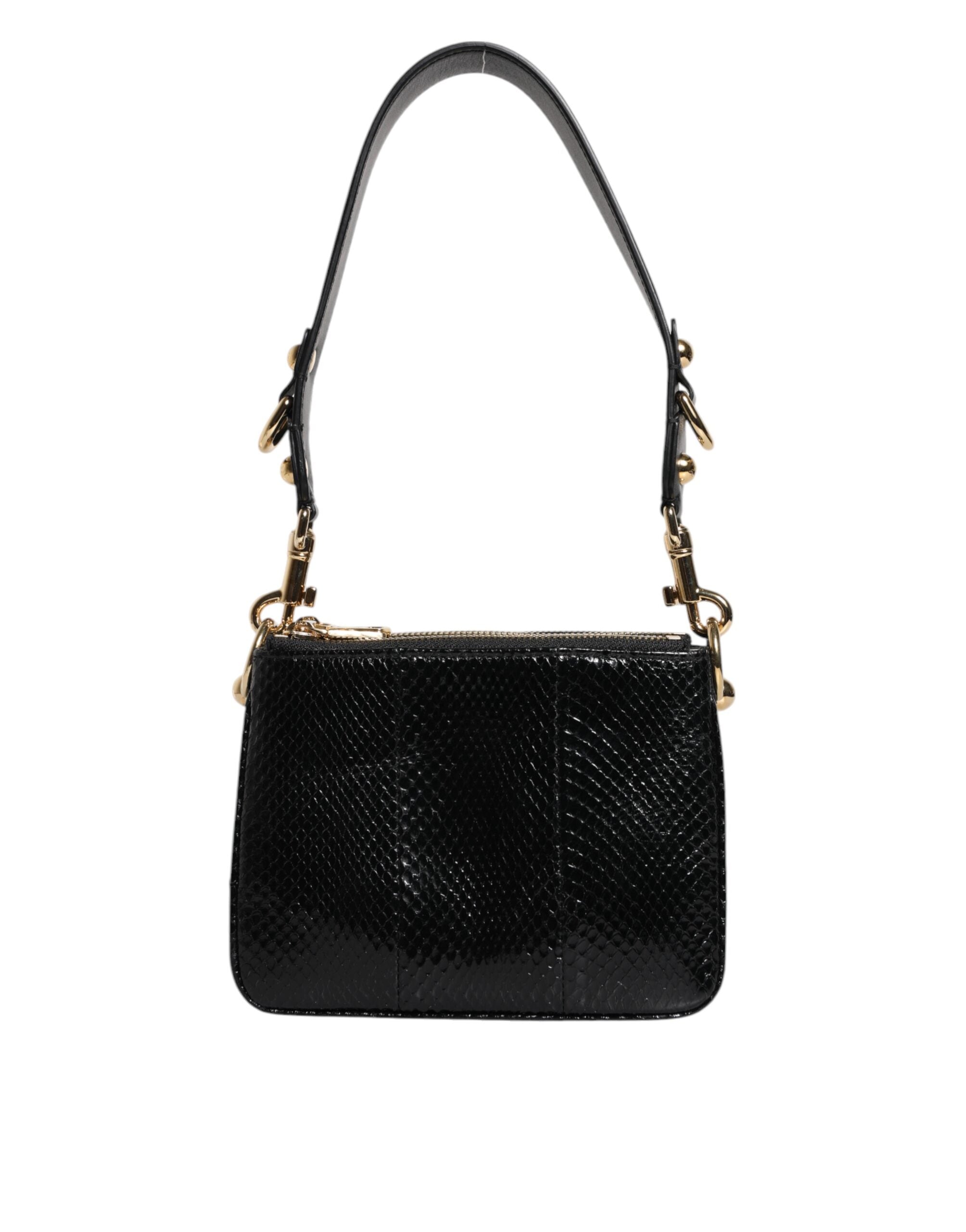 Dolce & Gabbana Black Leather Exotic Shoulder Sling Clutch Bag