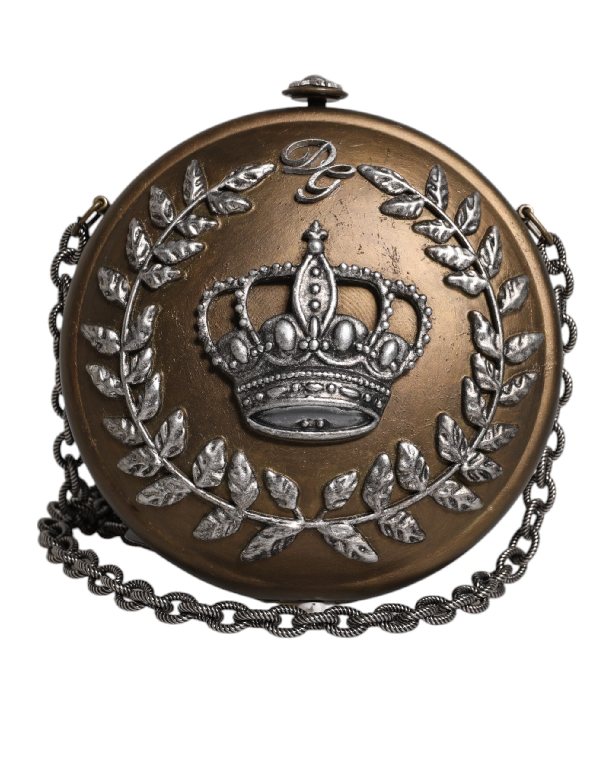 Dolce & Gabbana Gold Brass Metal Dg Crown Clutch Crossbody Bag