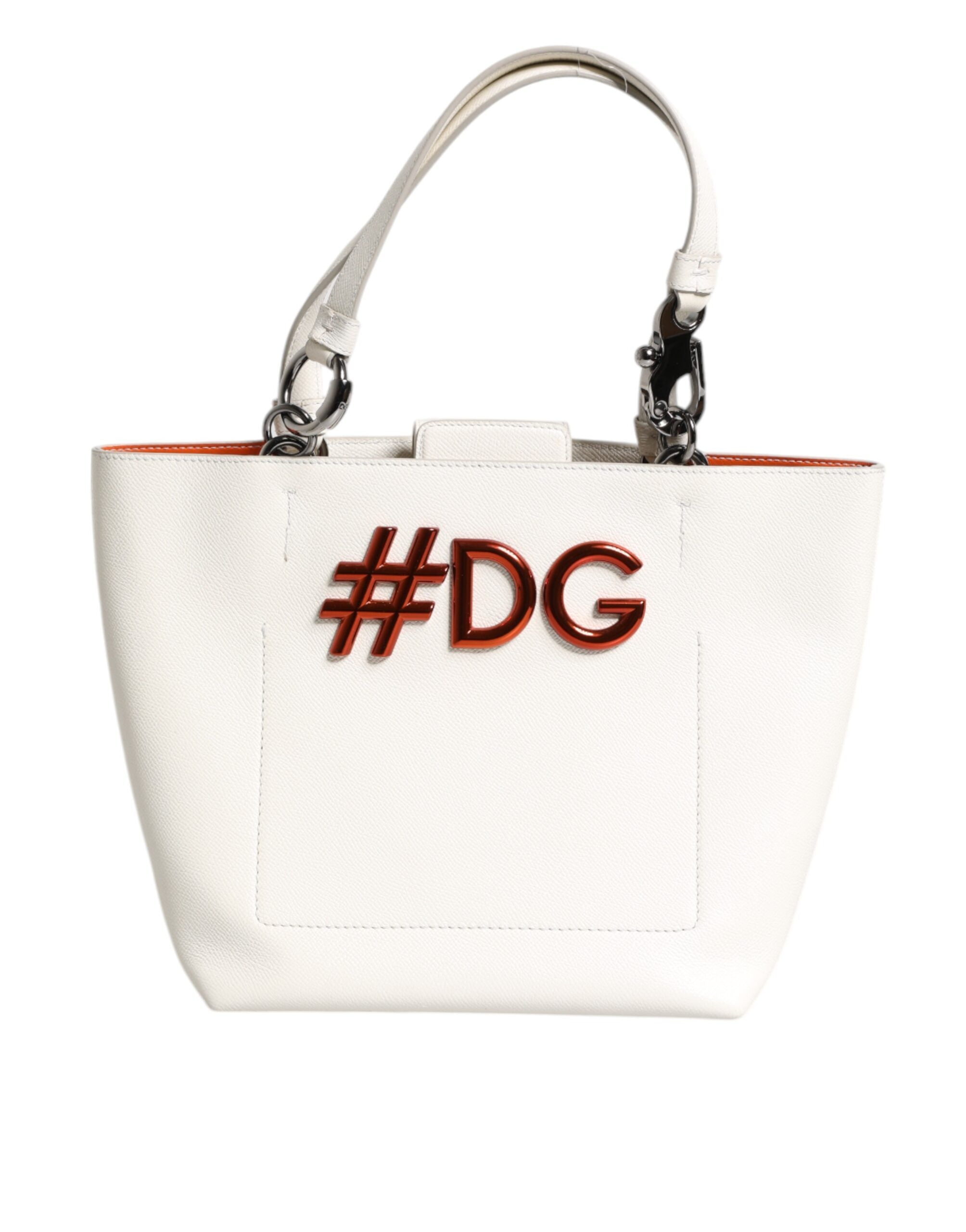 Dolce & Gabbana White Leather #Dg Beatrice Top Handle Tote Bag