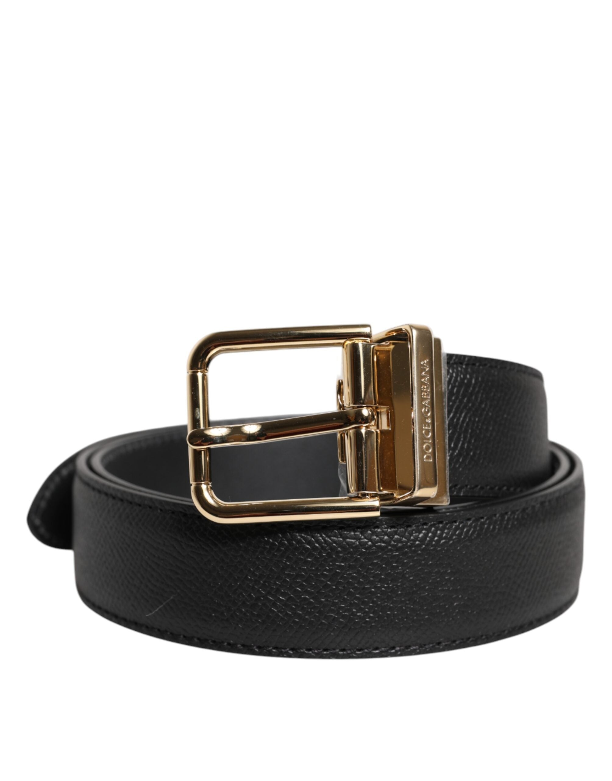 Dolce & Gabbana Black Leather Calfskin Gold Metal Buckle Belt