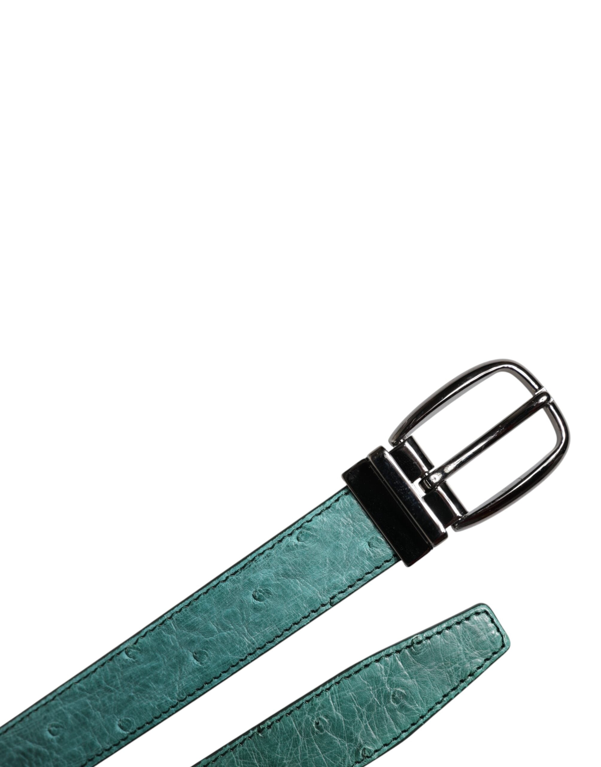 Dolce & Gabbana Green Leather Ostrich Silver Metal Buckle Belt