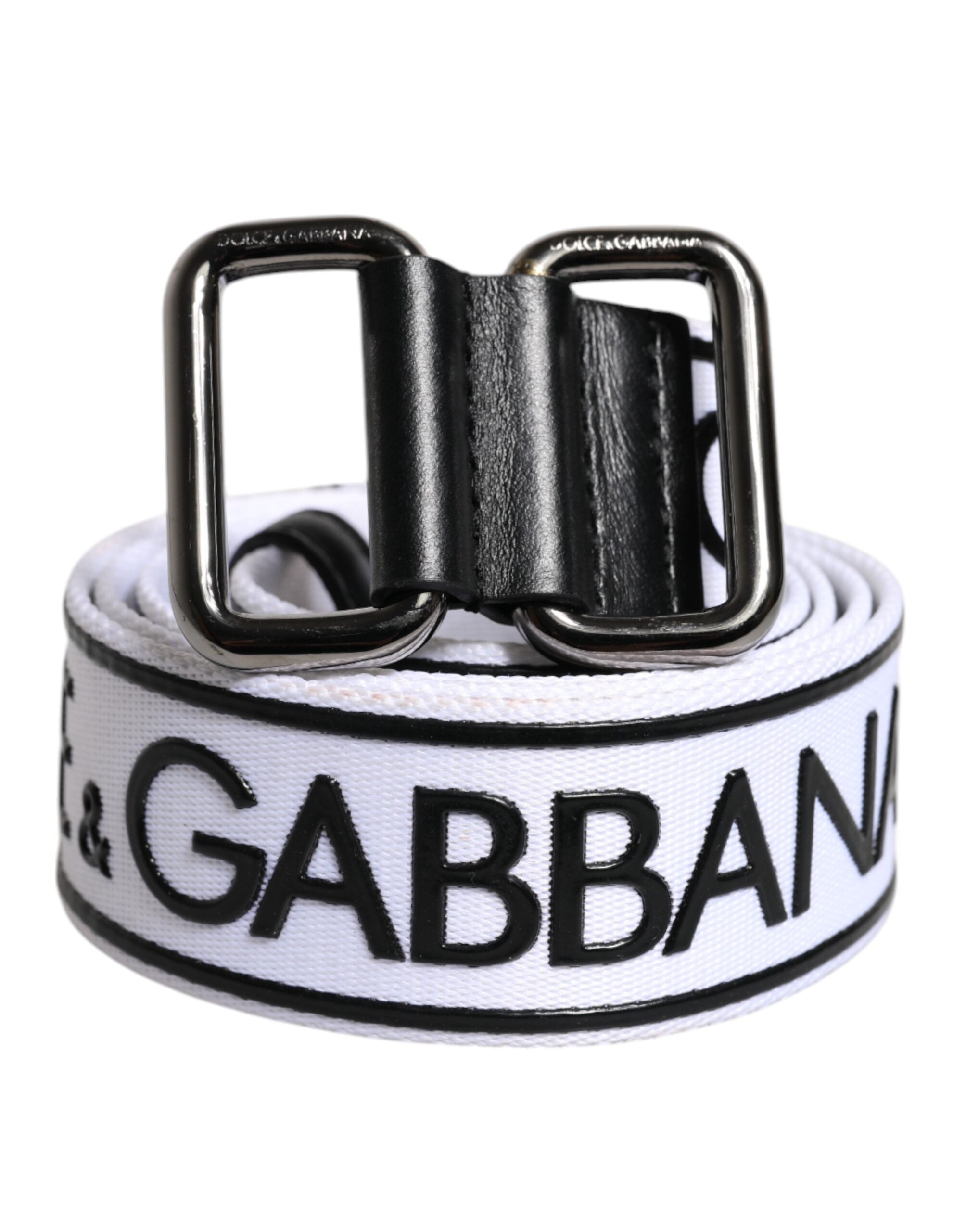 Dolce & Gabbana Black White Logo Printed Metal Buckle Belt