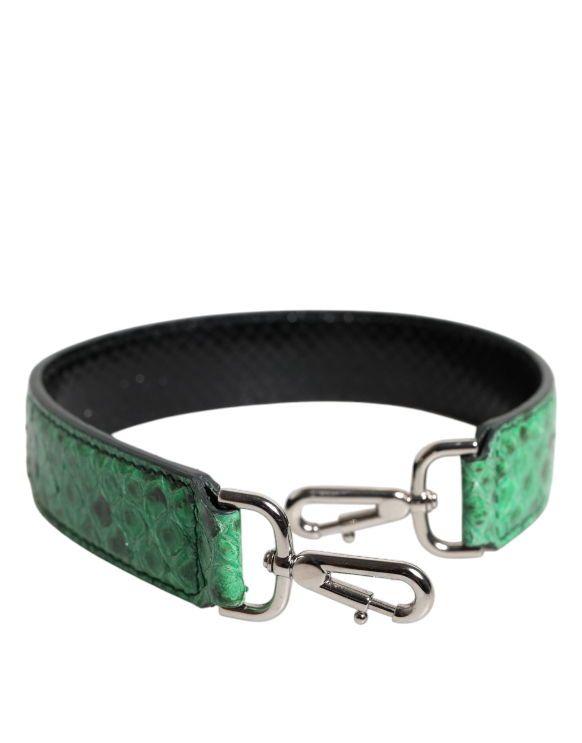 Dolce & Gabbana Black Leather Green Exotic Bag Shoulder Strap