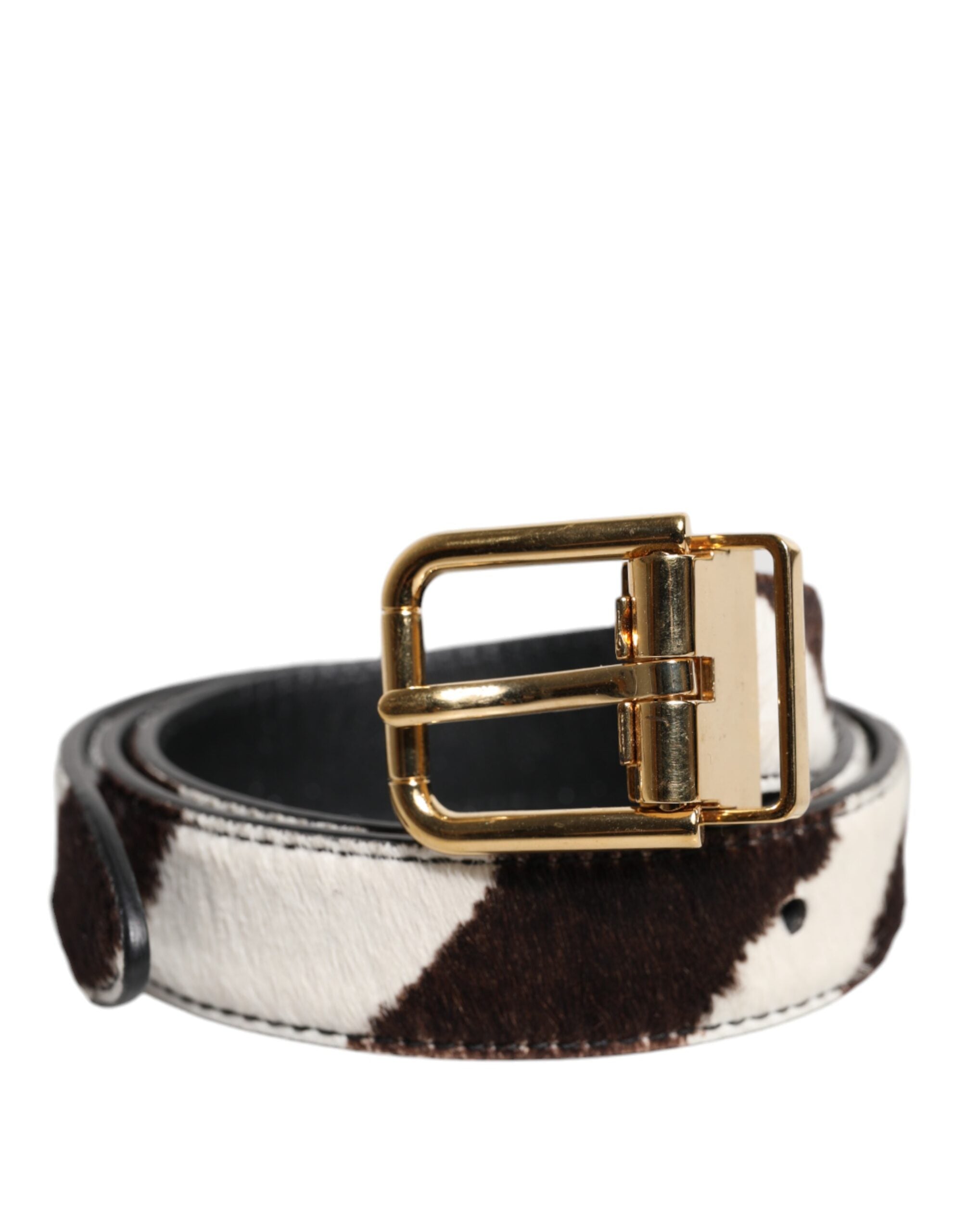 Dolce & Gabbana Black Leather White Pony Waist Buckle Belt