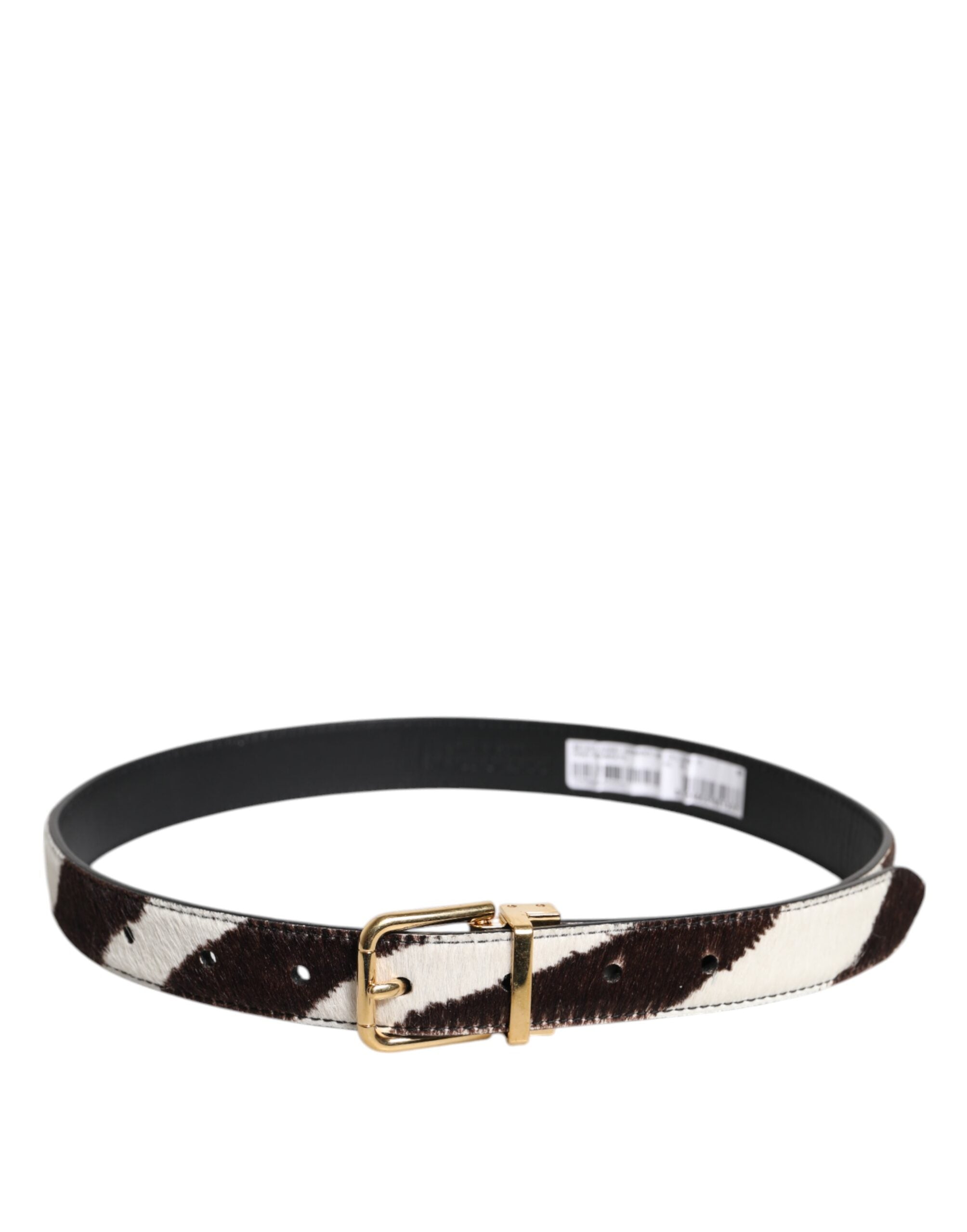 Dolce & Gabbana Black Leather White Pony Waist Buckle Belt