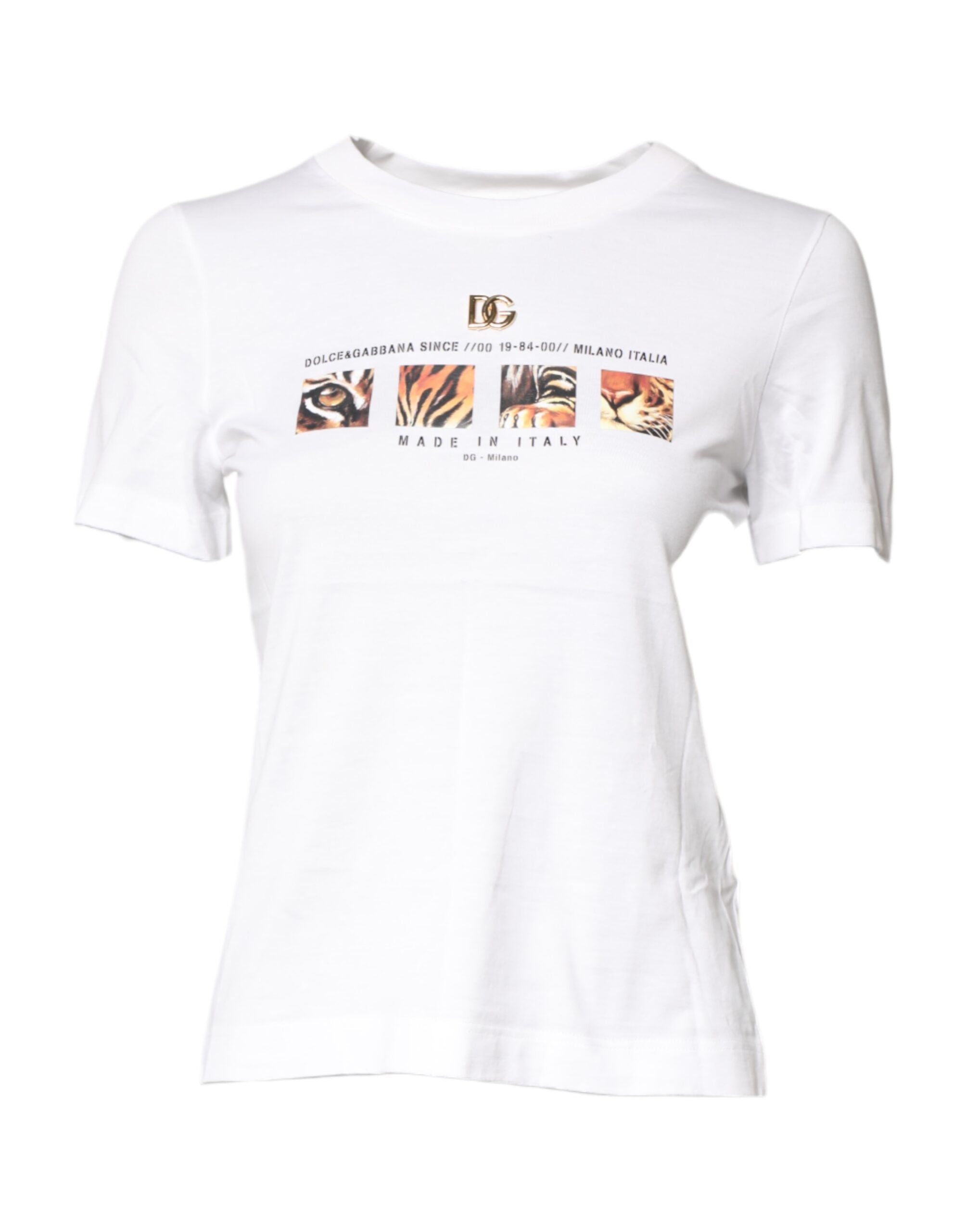 Dolce & Gabbana White Cotton Graphic Print Crew Neck T-Shirt