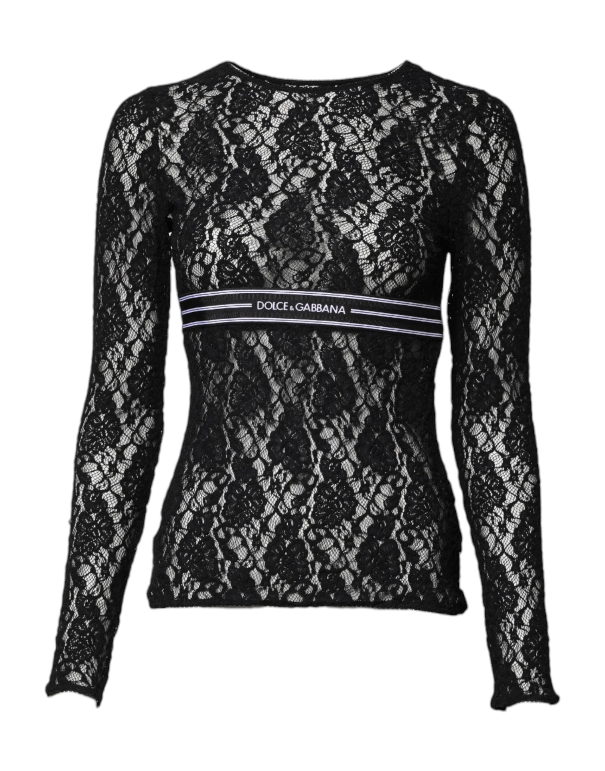 Dolce & Gabbana Black Lace Floral Long Sleeves Pullover Top