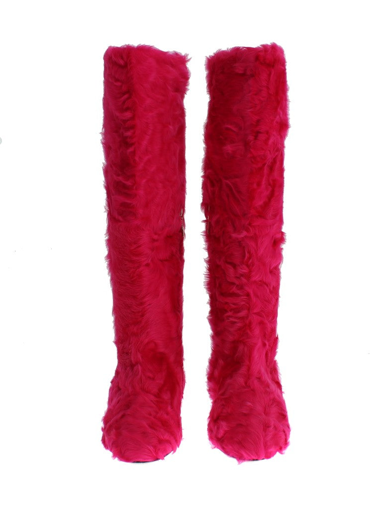 Dolce & Gabbana Elegant Lambskin Fur Pink Boots