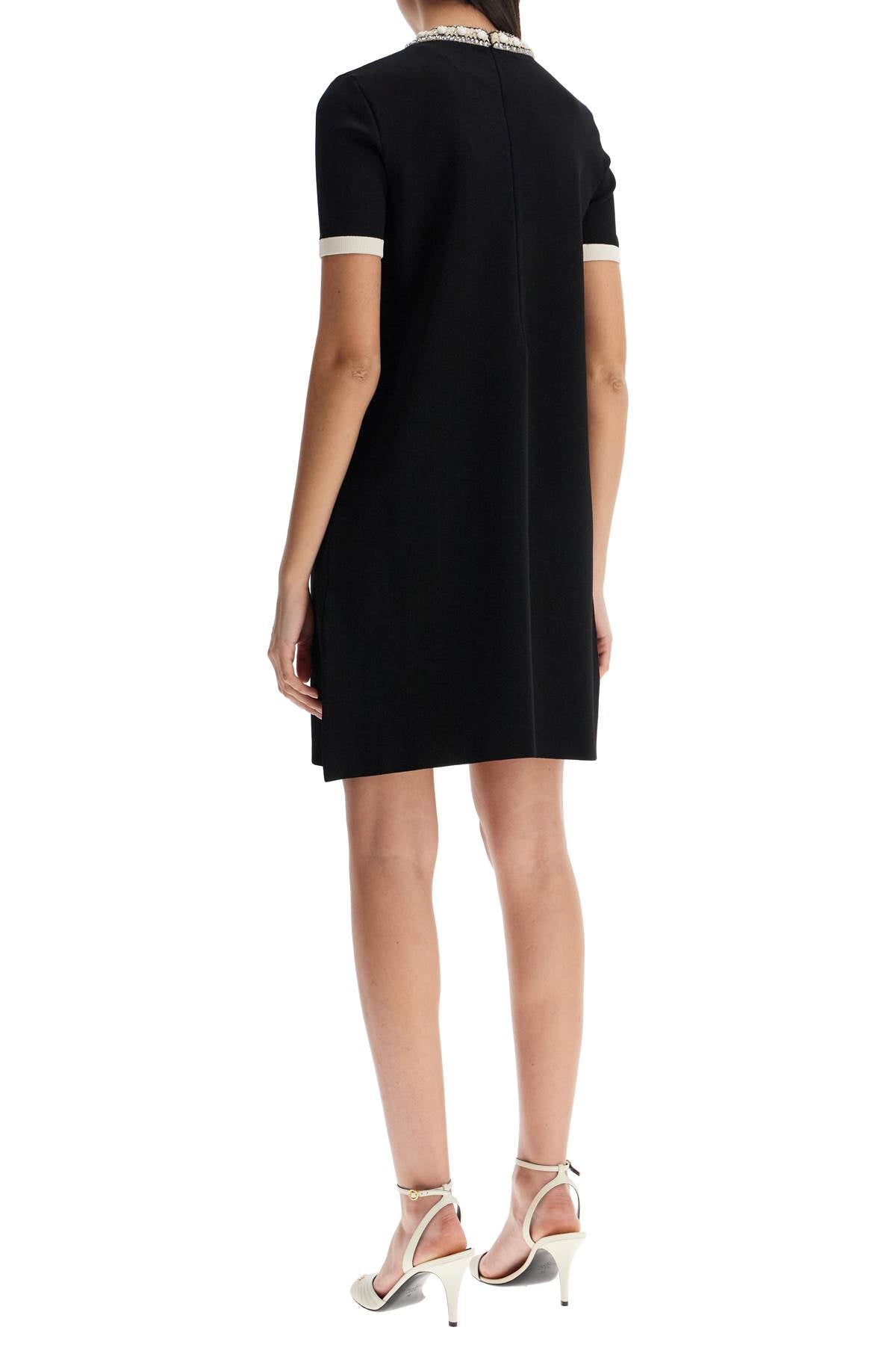 Valentino Garavani And Ivory Knit Black Dress With Round Neck In Viscose