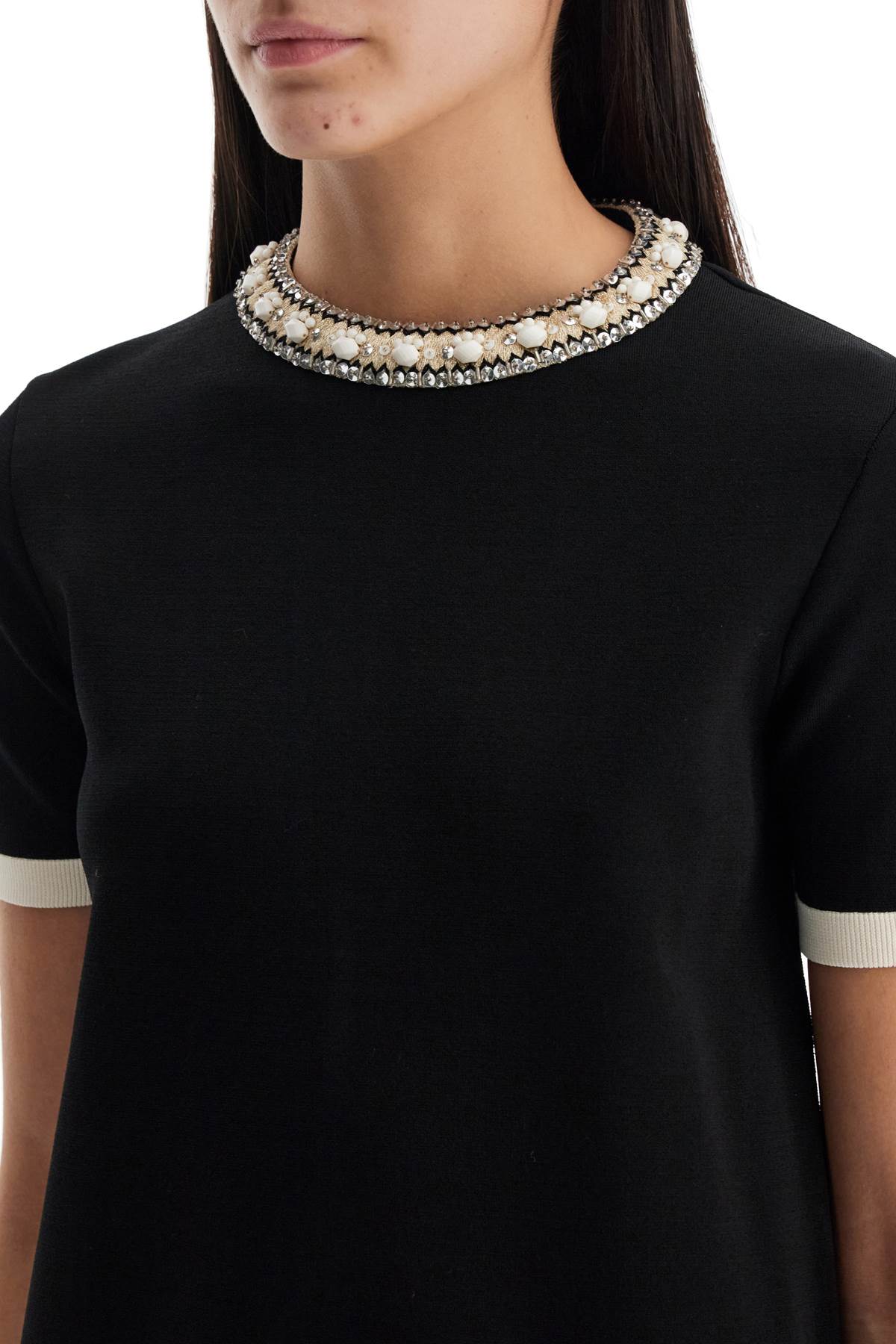 Valentino Garavani And Ivory Knit Black Dress With Round Neck In Viscose