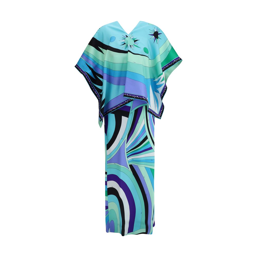 Emilio Pucci Iride Print Long Dress With Cape