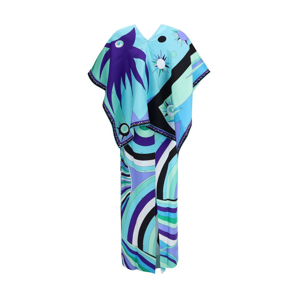 Emilio Pucci Iride Print Long Dress With Cape