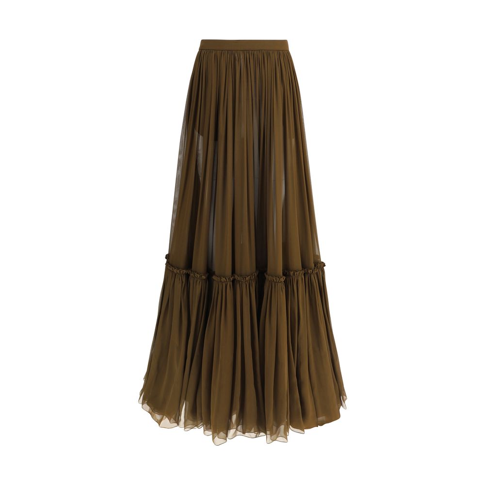 Saint Laurent Flounced Long Skirt