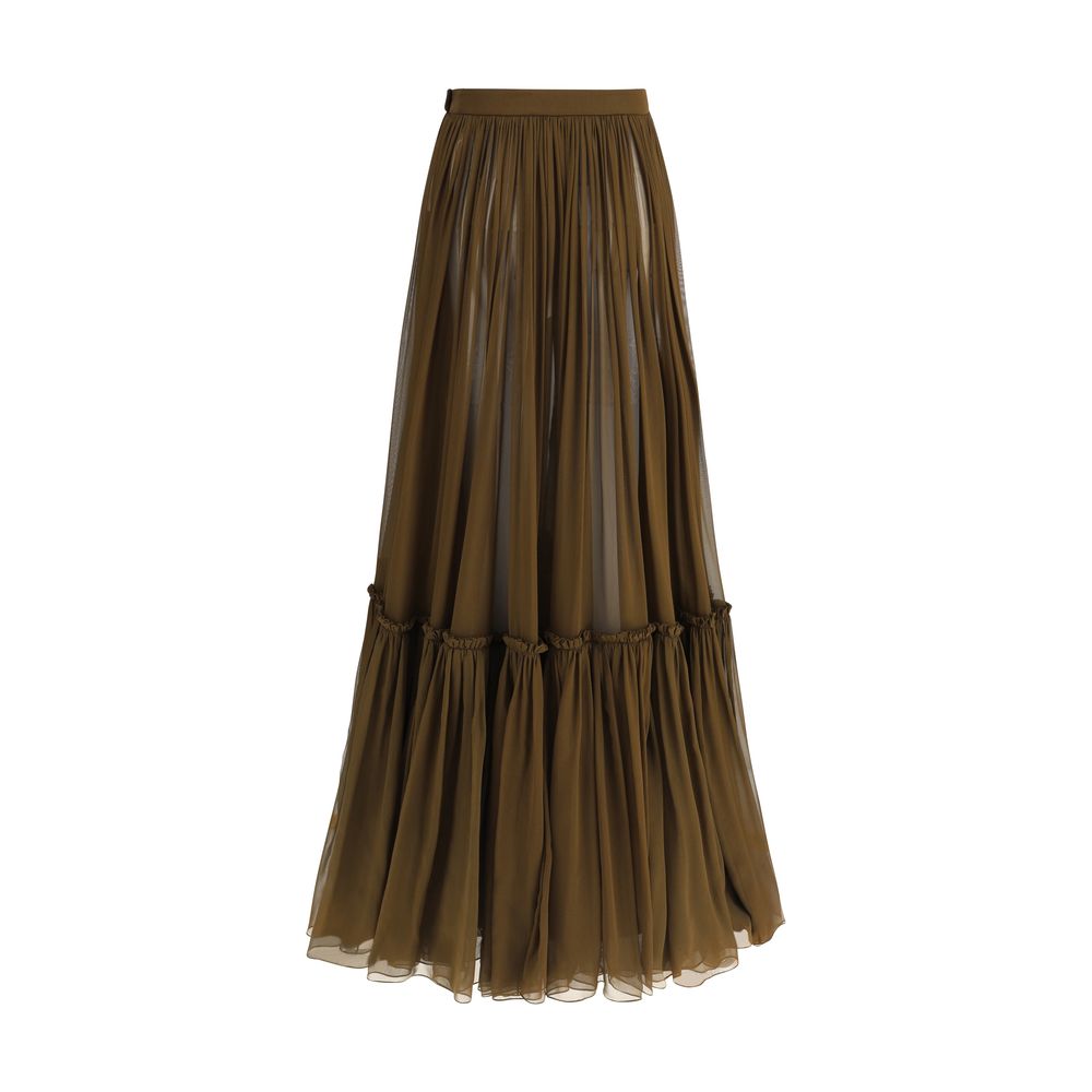 Saint Laurent Flounced Long Skirt