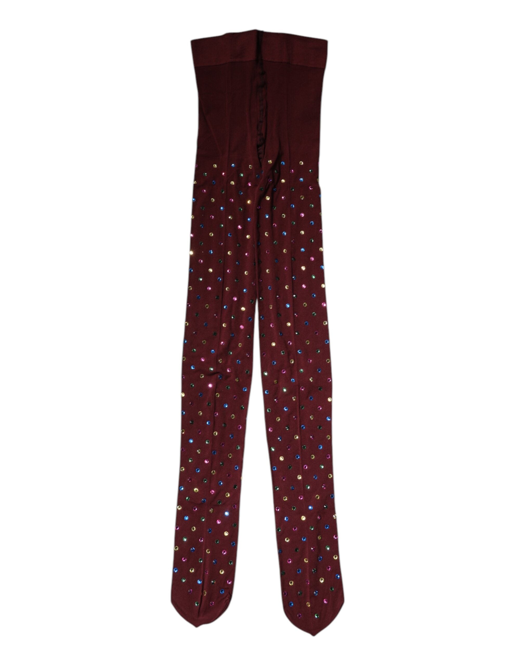 Dolce & Gabbana Nylon Maroon Crystal Embellished Pantyhose Tights