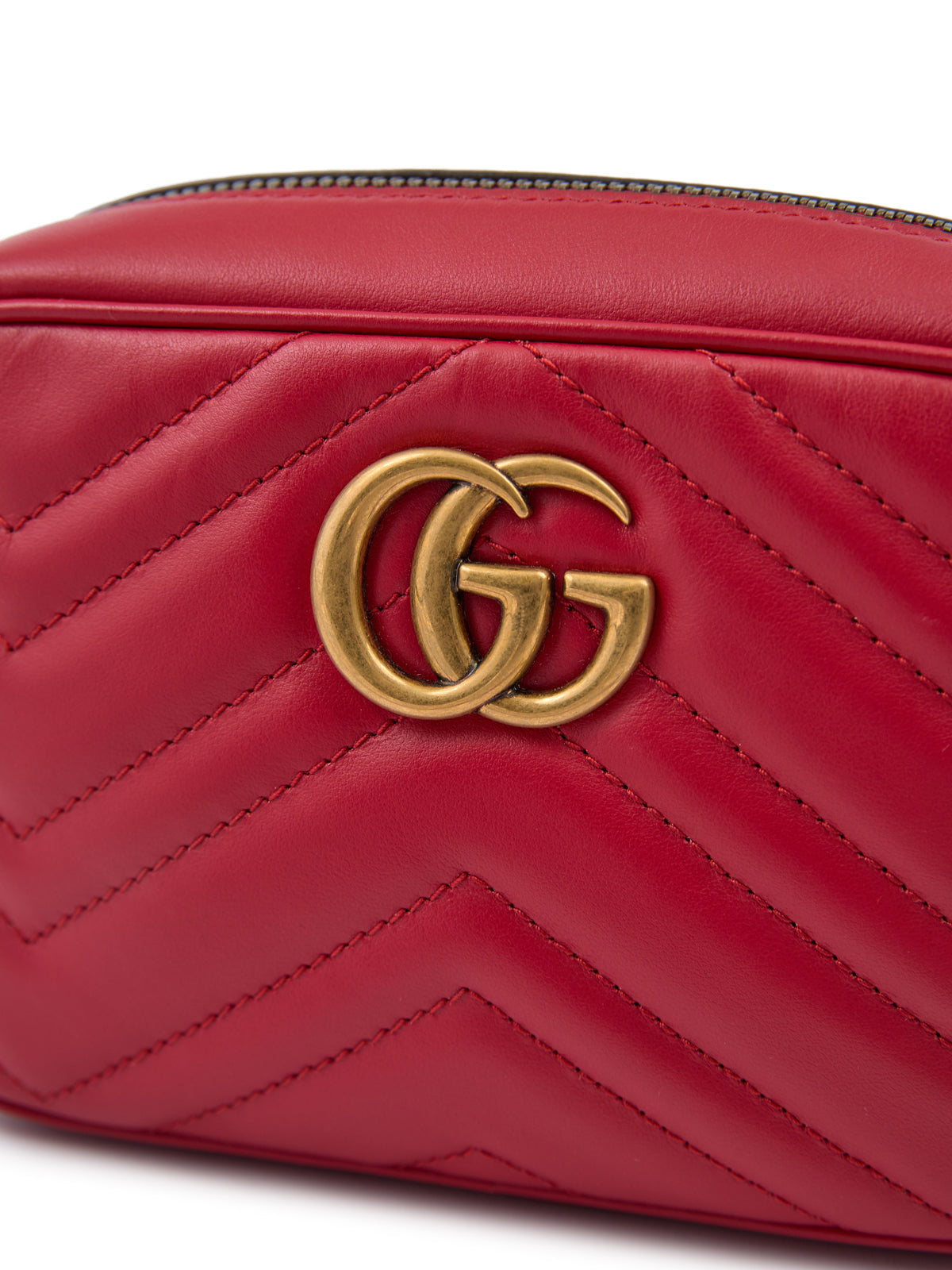 Gucci Red Leather Gg Marmont Camera Bag