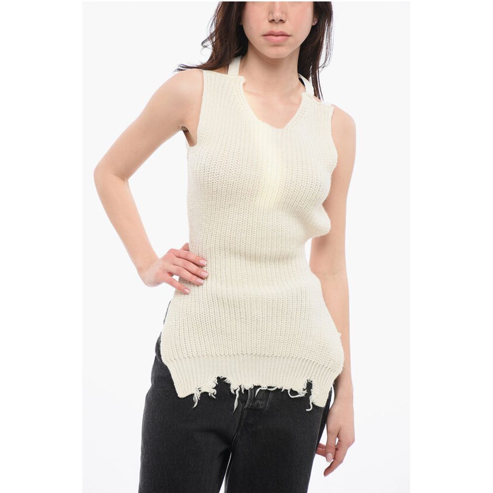 Maison Margiela Mm6 Bare Back Knitted Top With Fringed Hem
