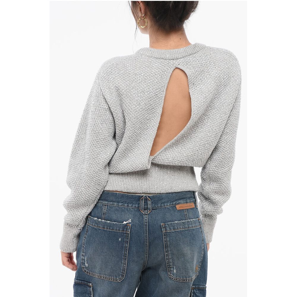 Stella Mccartney Wool Crew Neck Sequined Sweater With Back Cut Out