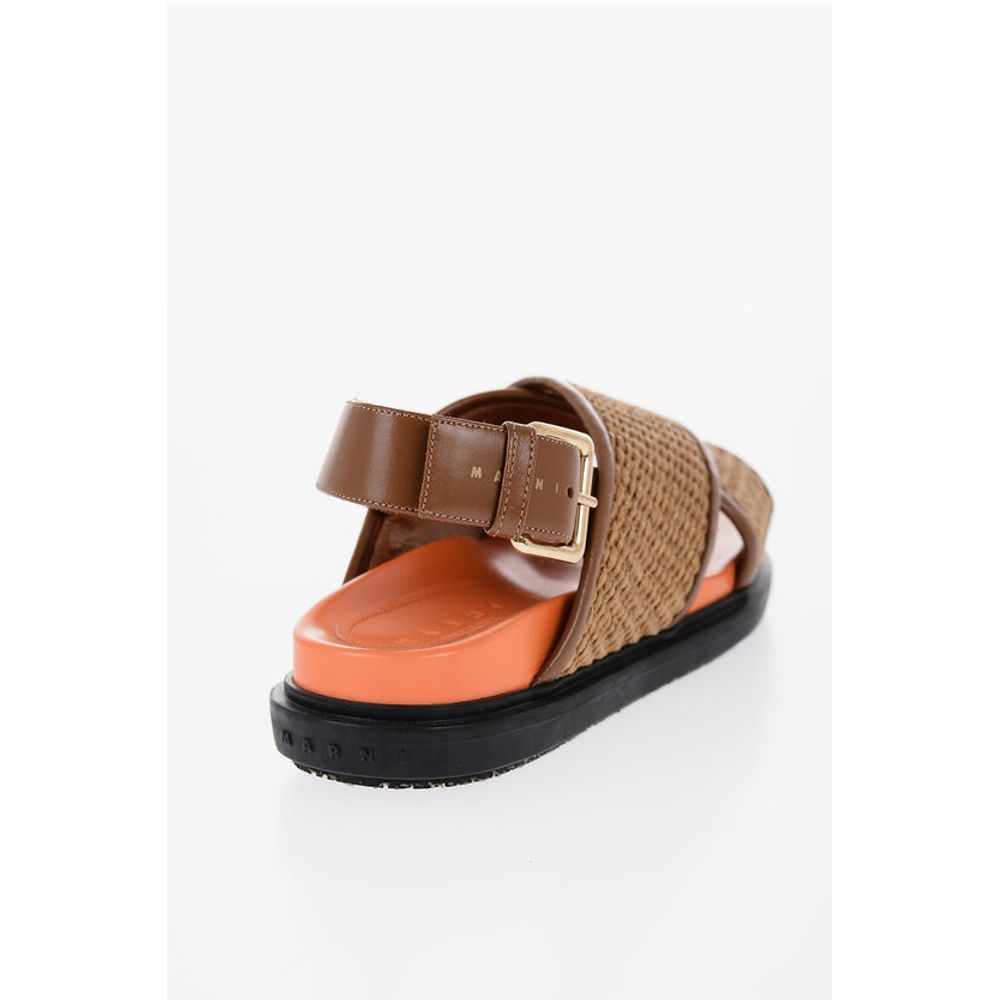 Marnie Leather Marni And Raffia Sandals With Buckle Closure