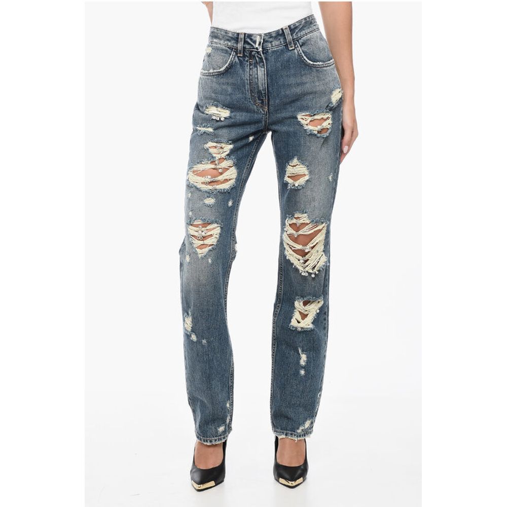 Givenchy Cotton Distressed Slim Fit Denims With Jewel Details 18Cm