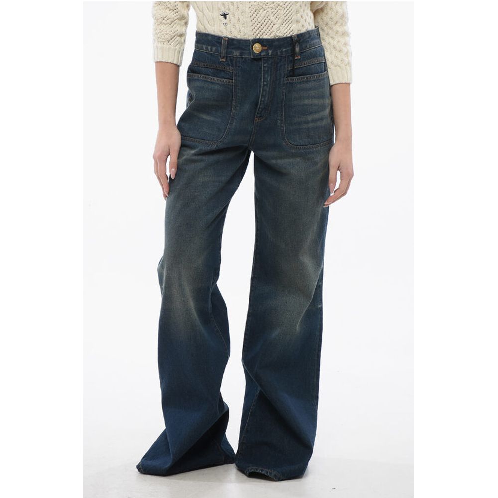 Balmain 4 Pocketed Flared Fit Denims With Jewel Button